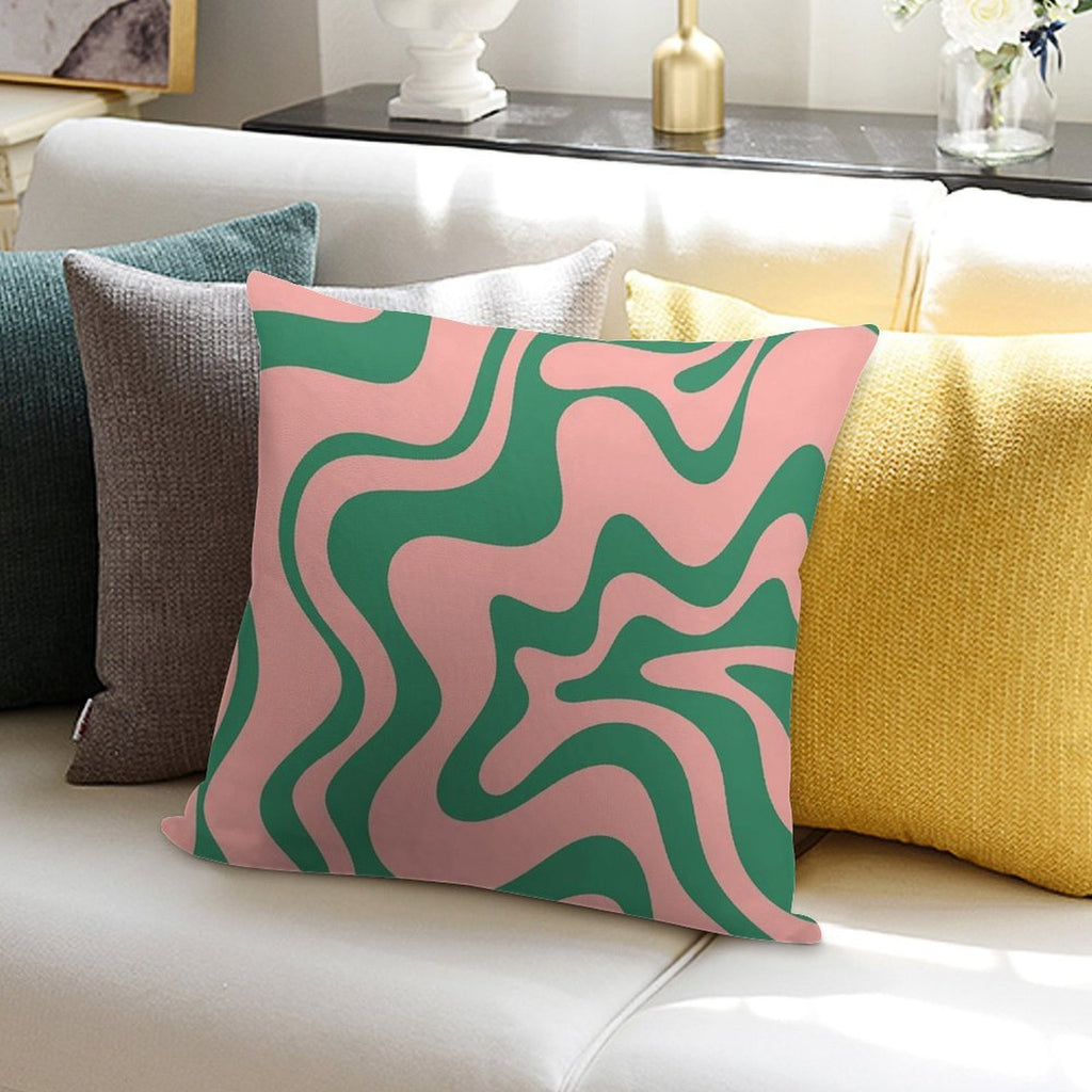 Liquid Swirl Contemporary Abstract Pattern in Pink And Green Soft Bedroom Essential Throw Pillow