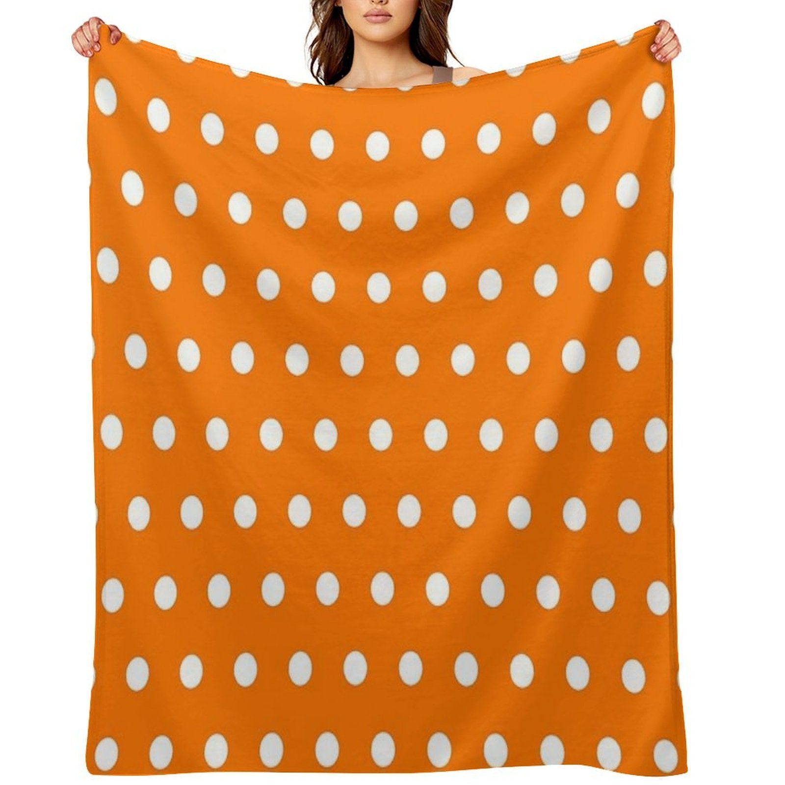 White And Calendula Orange Textured Polka Dot Grid Plush Throw Blanket