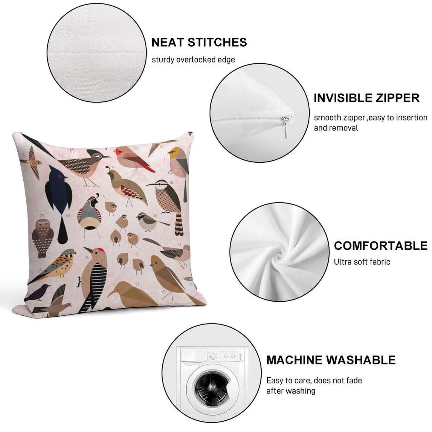 Sonoran Birds Soft Reinforced Edging Throw Pillow