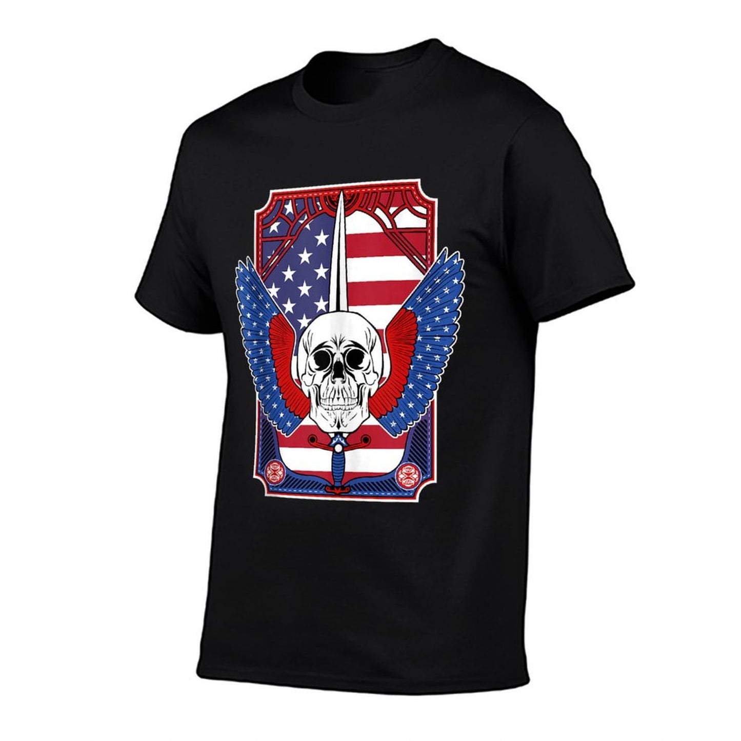 Skull, Sword, Eagle Wings And American July 4th Design  Graphic-printed T-Shirt