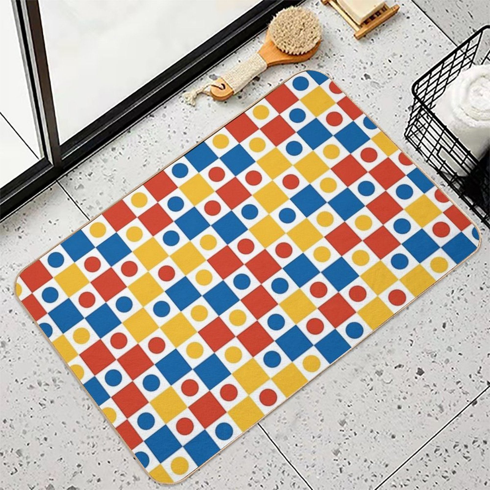 Vibrant Squares - Geometric Pattern  Long-Lasting Bath Mat