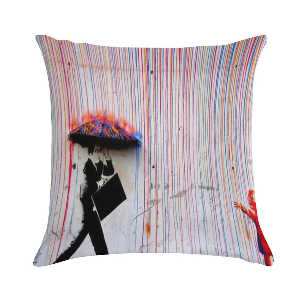 Banksy Rainbow Rain Soft Style Accent Throw Pillow