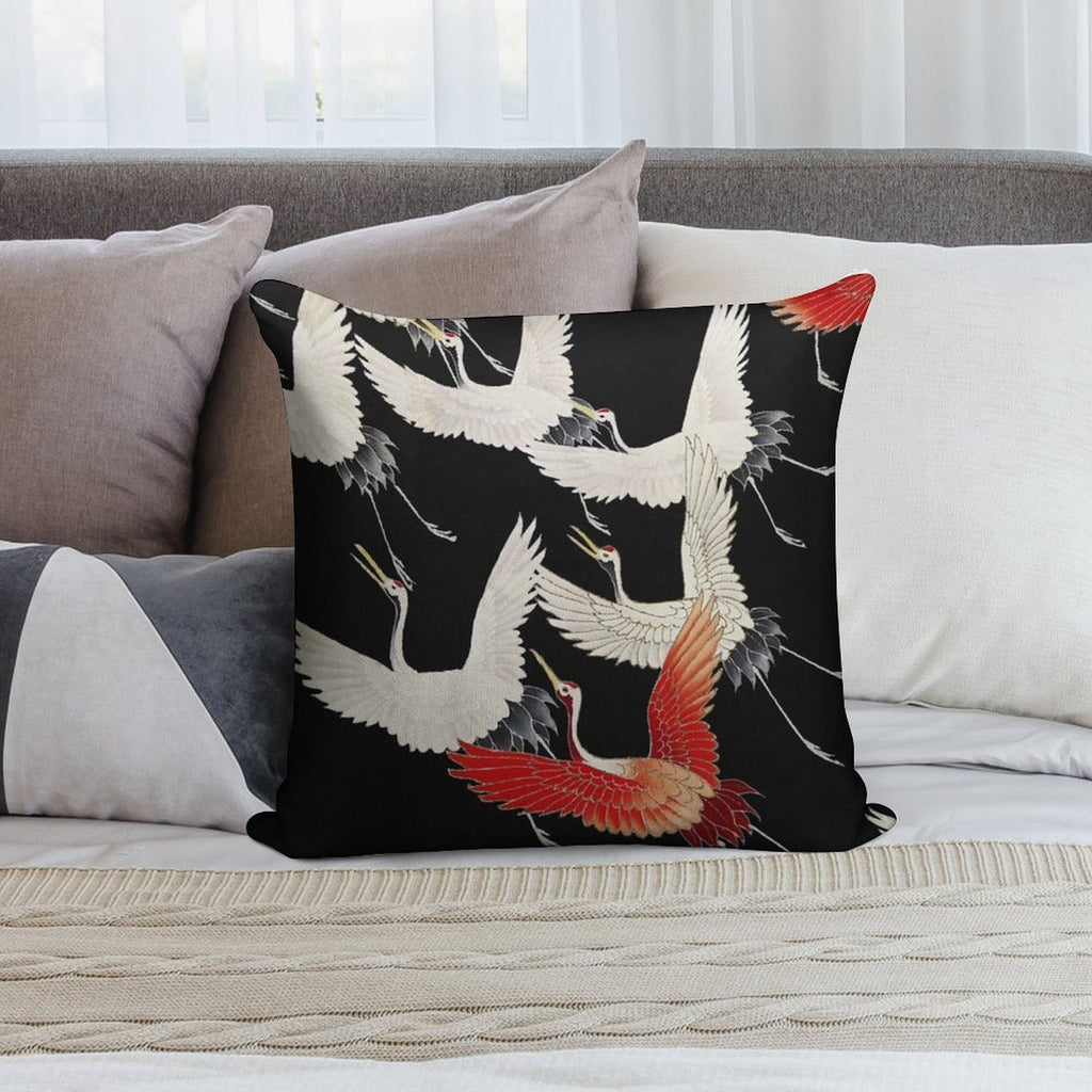 Myriad Flying Cranes in A Furisode (1910–1920) Soft Shrink-Resistant Throw Pillow