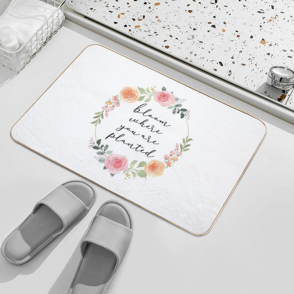 Bloom Where You Are Planted – Rose Watercolour Wreath Quote  Non-Slip Bath Mat