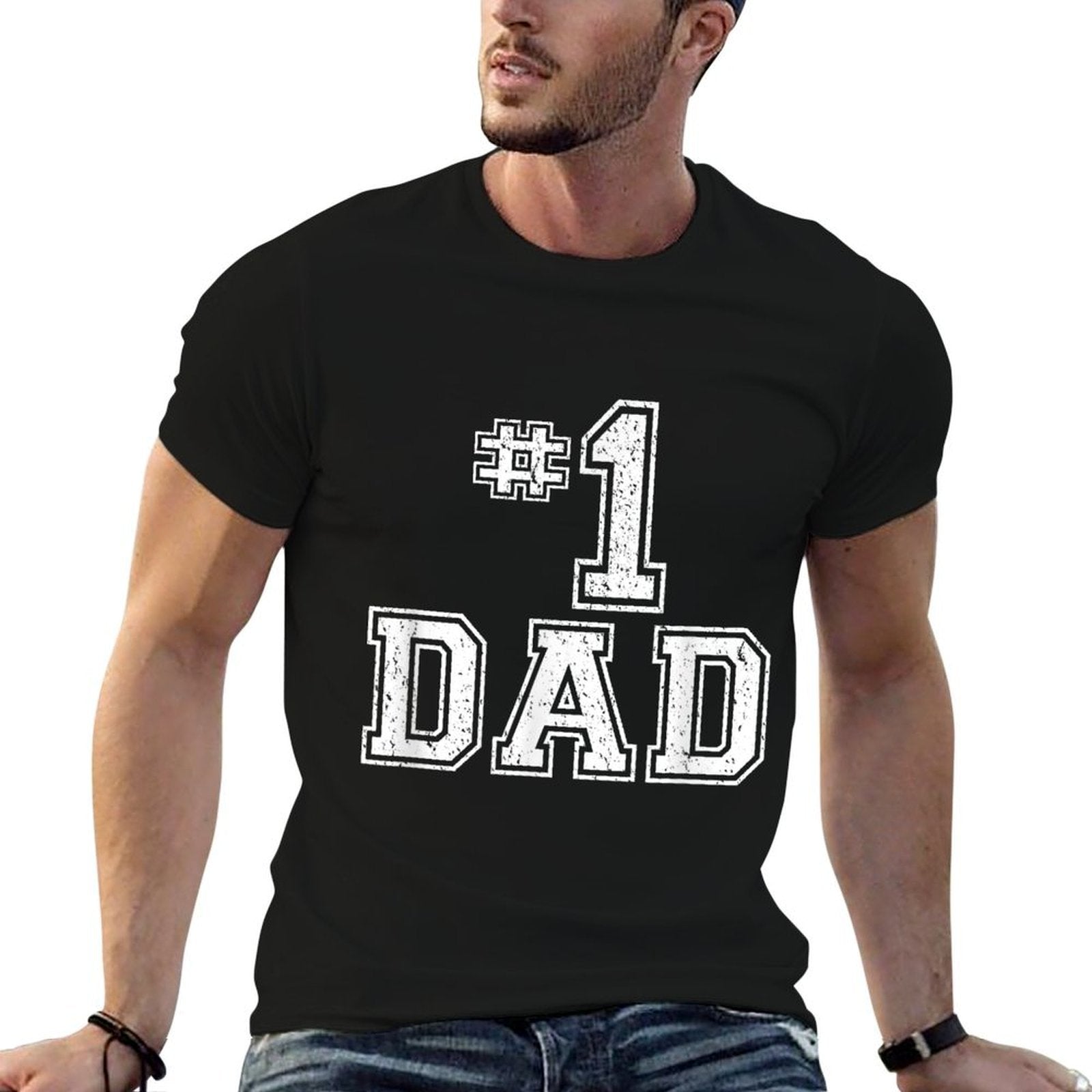 #1 Dad Number One Fathers Day Vintage Style  Heathered Texture T-Shirt