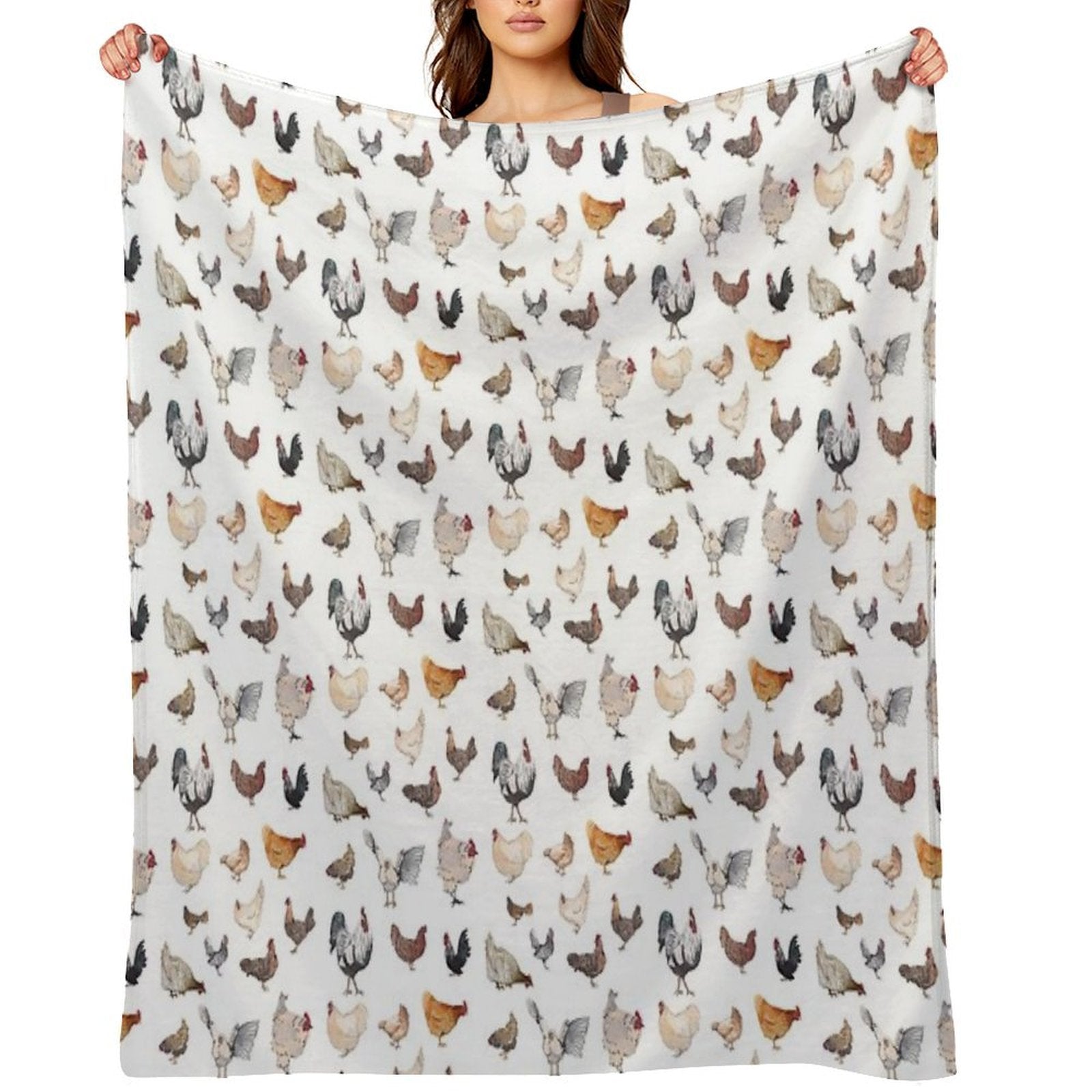 Chicken Happy Print on White Background Durable Throw Blanket