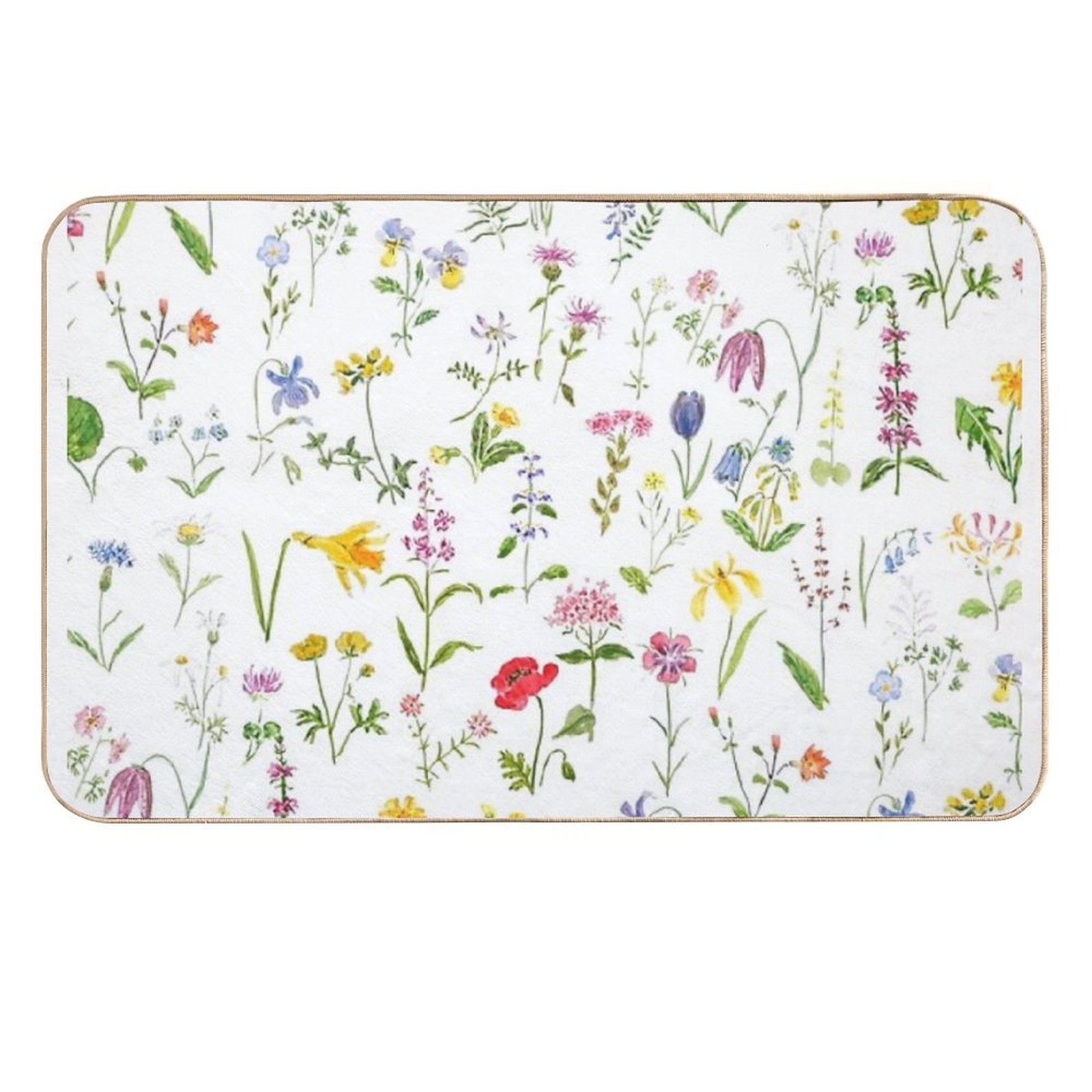 Hand Painted Botanical Colorful Countryside Wildflowers Watercolor Painting  Rapid-Drying Bath Mat