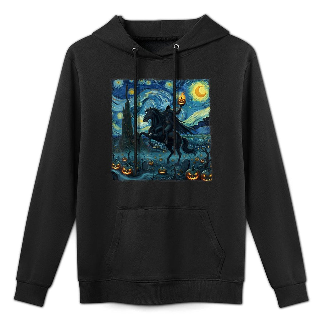 Scary Pumpkin Headless Horseman Halloween Starry Night Cotton-Polyester Blend Hoodie