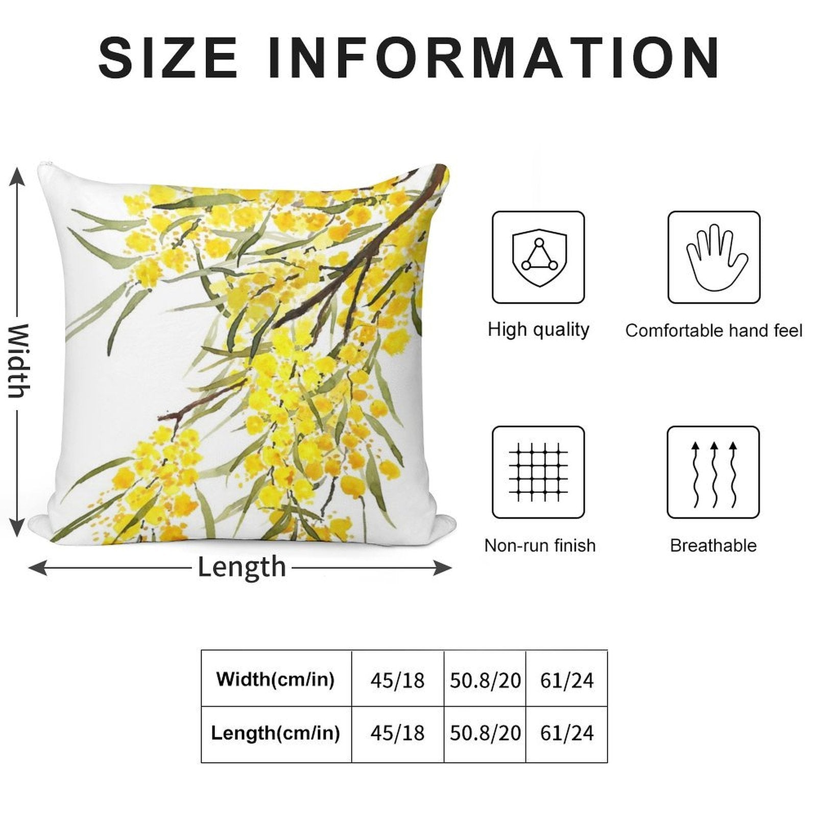 Hand Painted Golden Wattle Flower Watercolor Soft Multiple Sizes Throw Pillow