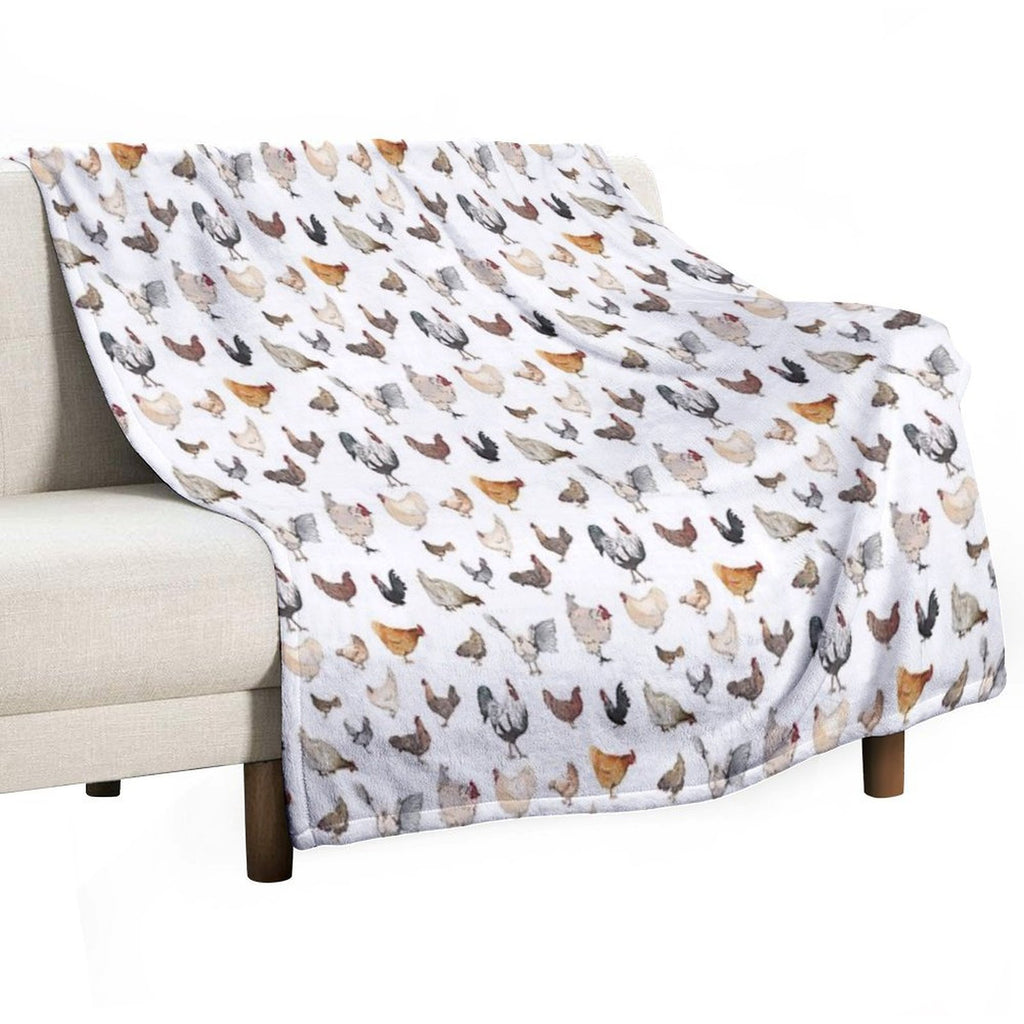 Chicken Happy Print on White Background Durable Throw Blanket