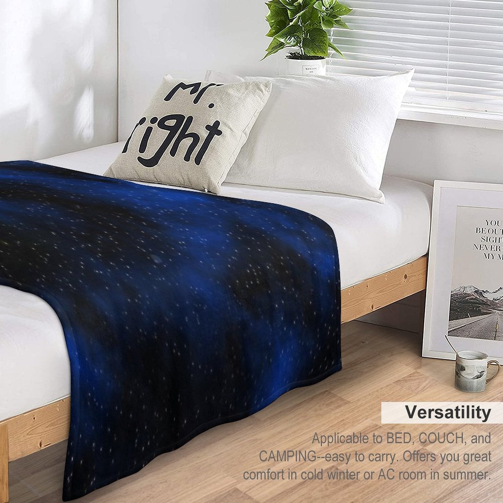 Dark Space with Tiny Sparkle Stars, Black And Blue, Glitter Star Dust Starry Constellation, Galaxy, Outer Space, Universe Machine-washable Throw Blanket