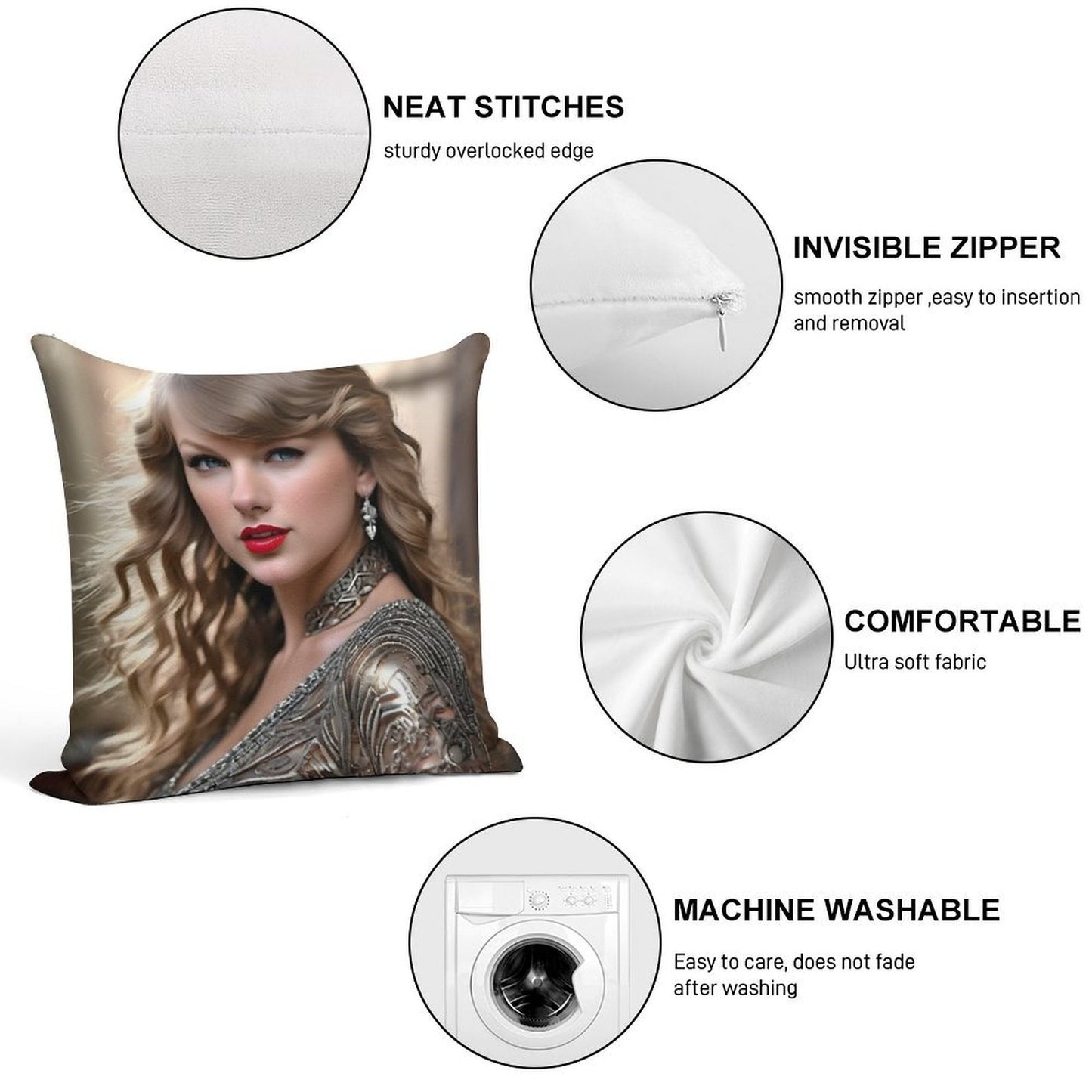 Taylor Swift Portrait V2 Soft Short Plush Fabric Throw Pillow