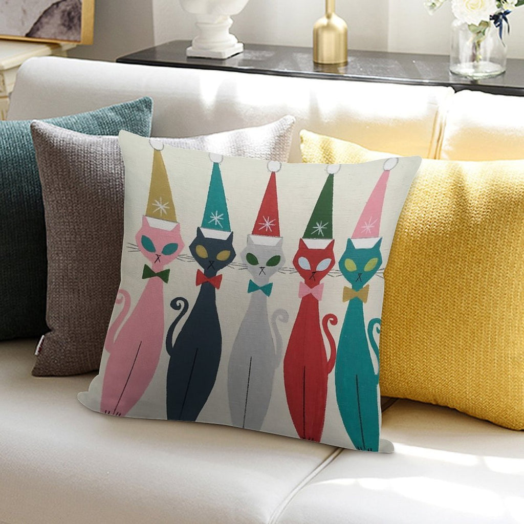 Multicolor Kitty Santa Soft Washable Throw Pillow