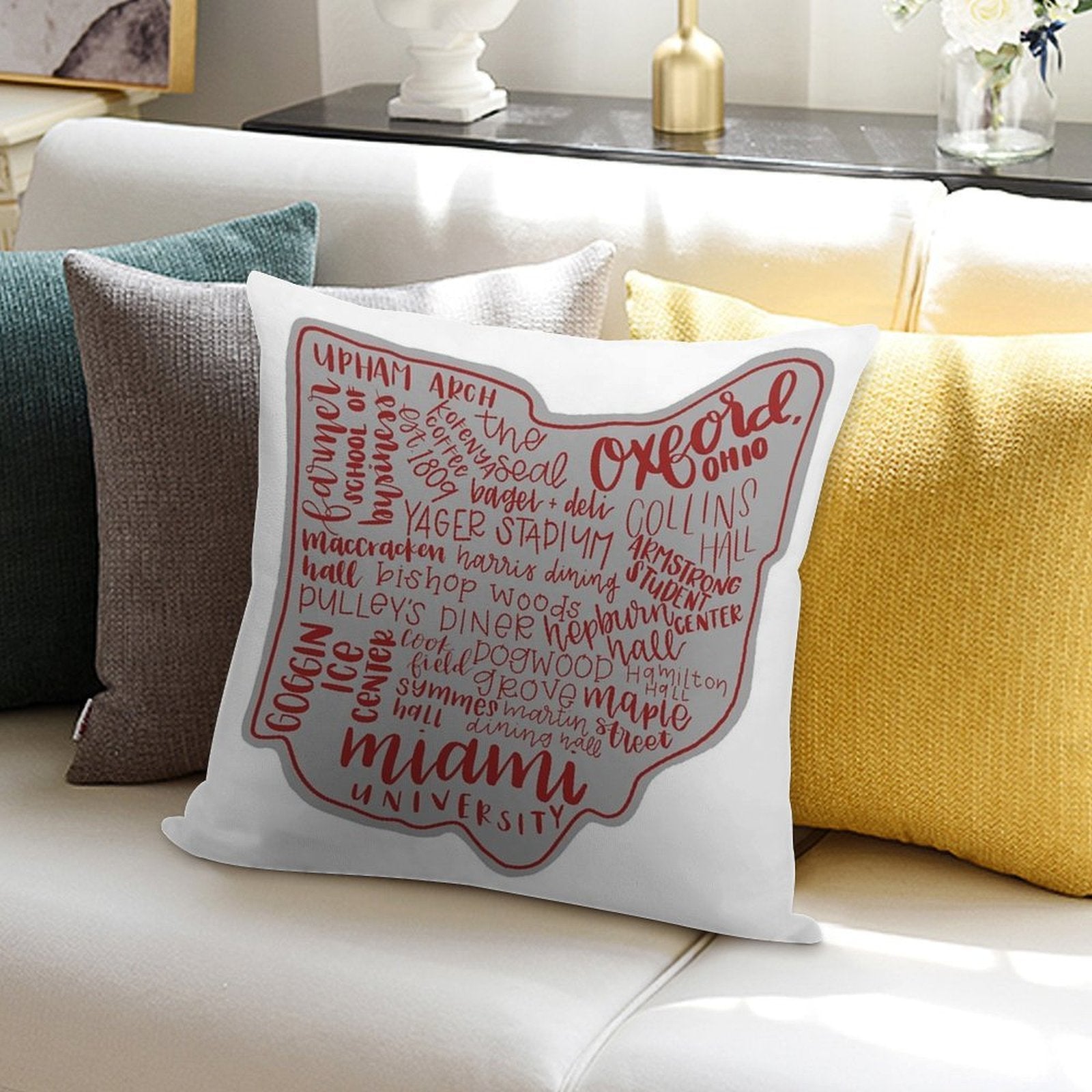 Miami University Ohio Art Print Soft Fade-Resistant Throw Pillow