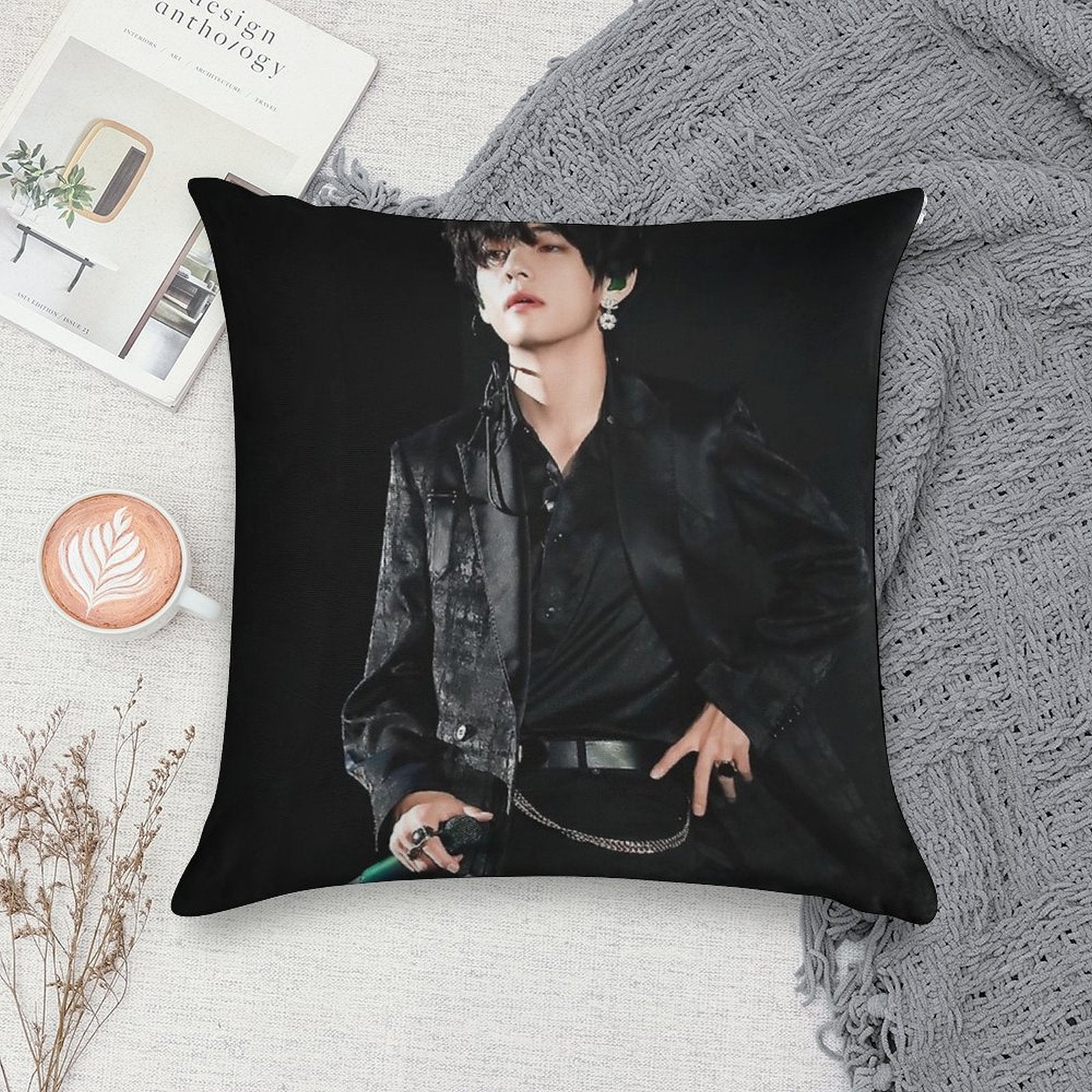 V in All Black Soft Hidden Zipper Throw Pillow