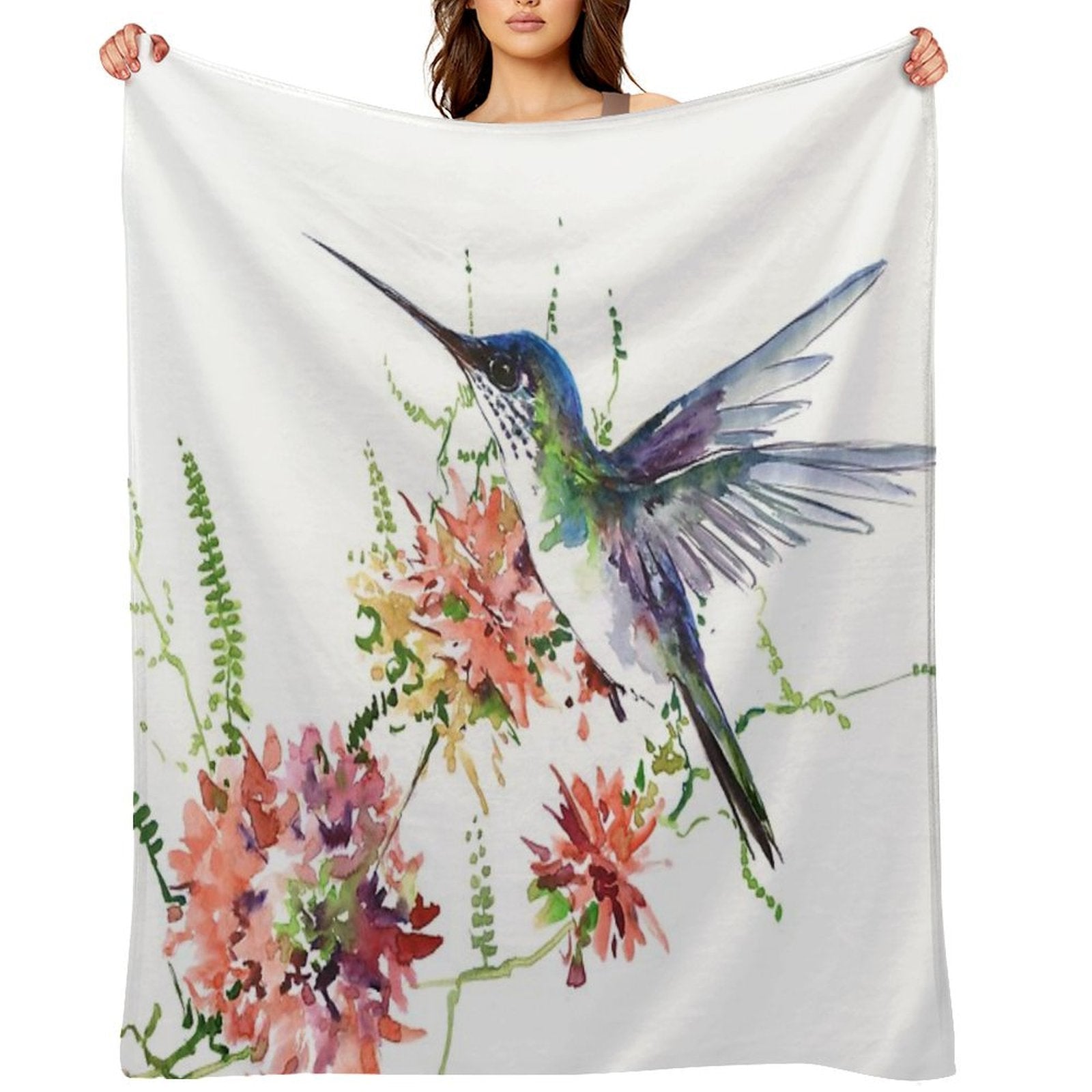 Hummingbird And Flowers Compact Throw Blanket