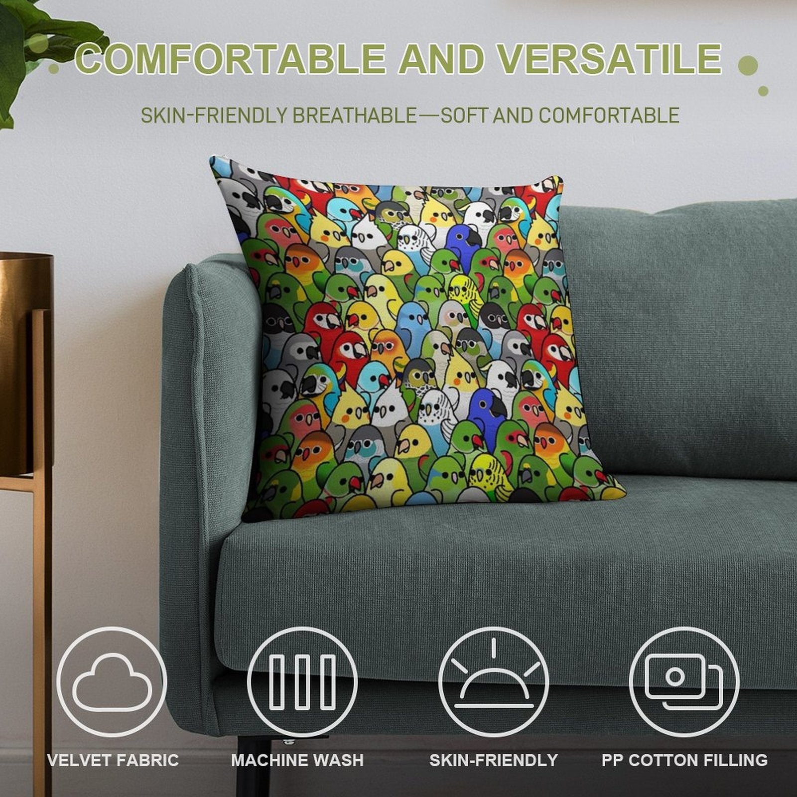 Too Many Birds! Bird Squad 1 Soft Gift Ready Throw Pillow