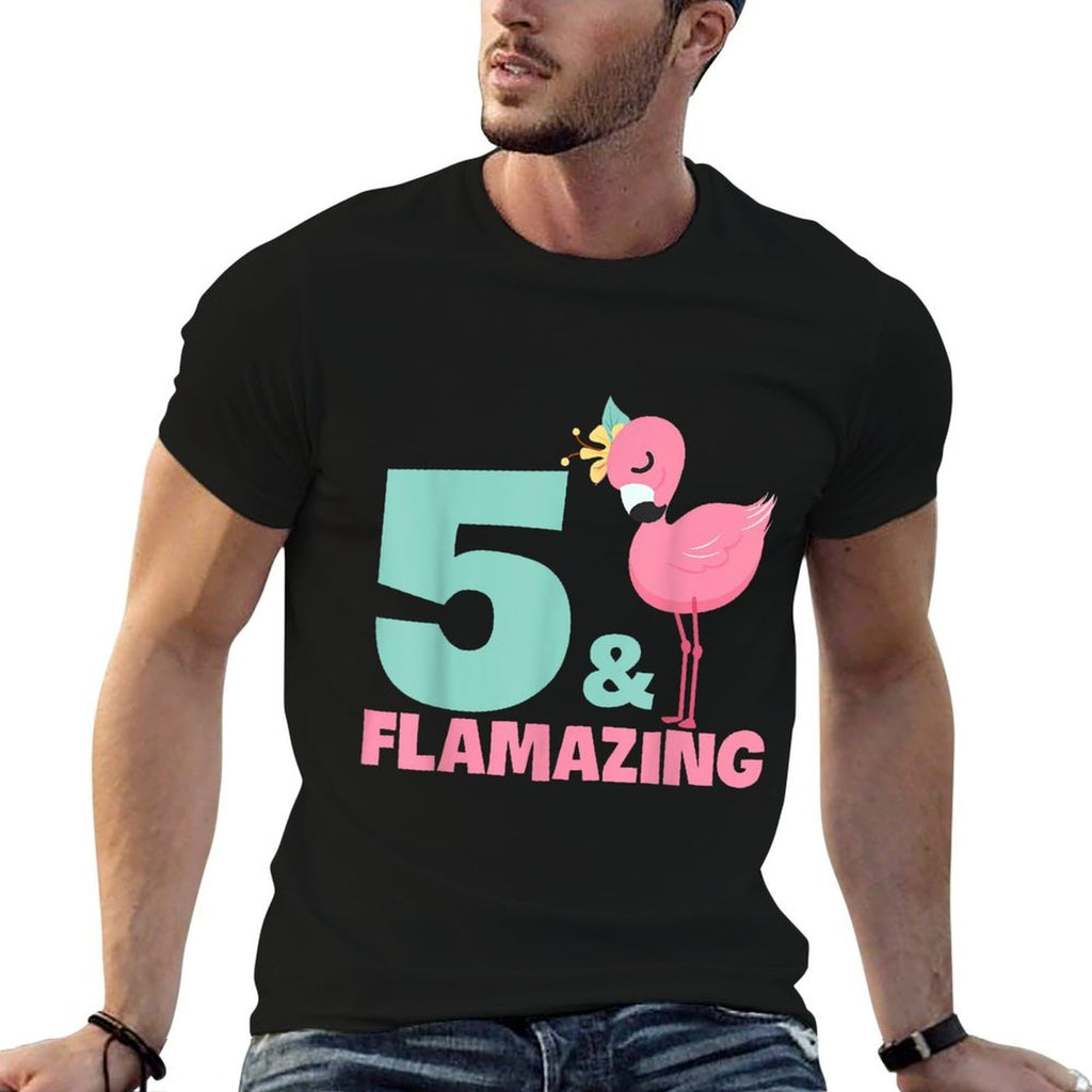Flamingo Girl Birthday Party Theme 5 Years Old & Flamazing  Stretchy T-Shirt