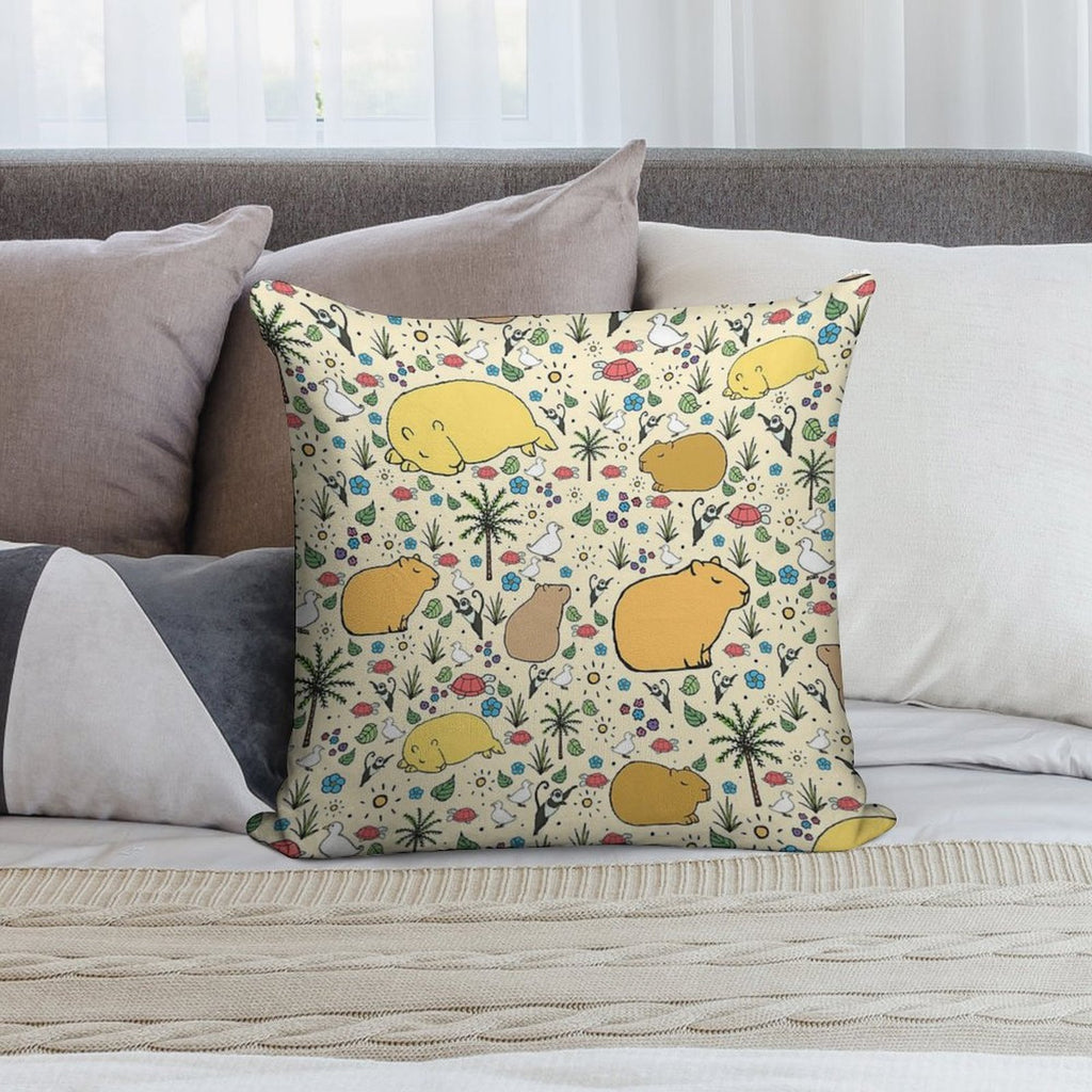 Capybaras in Gold Soft Bedroom Essential Throw Pillow