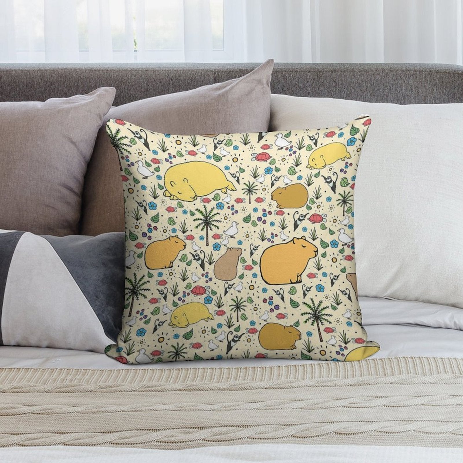Capybaras in Gold Soft Bedroom Essential Throw Pillow