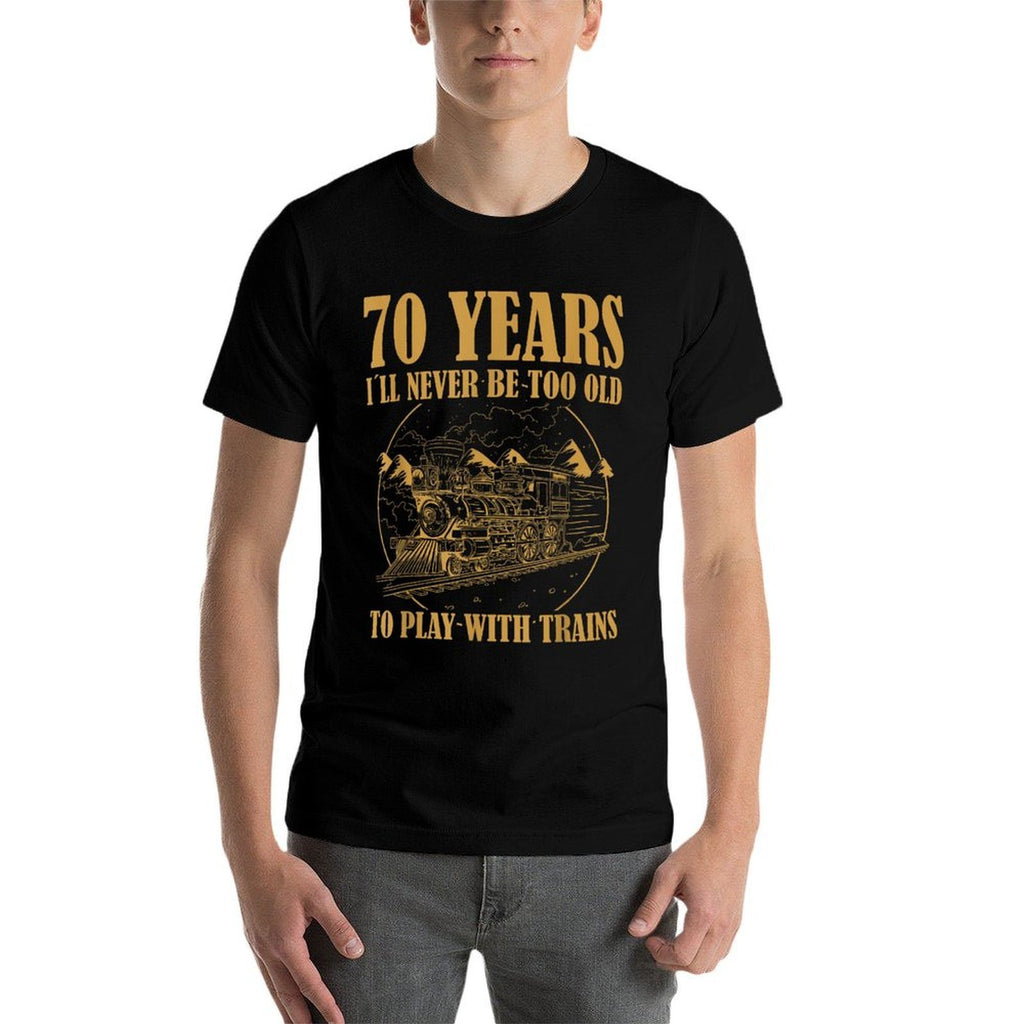 70 Year Old Vintage Railroad Steam Train 70th Birthday  Heathered Texture T-Shirt