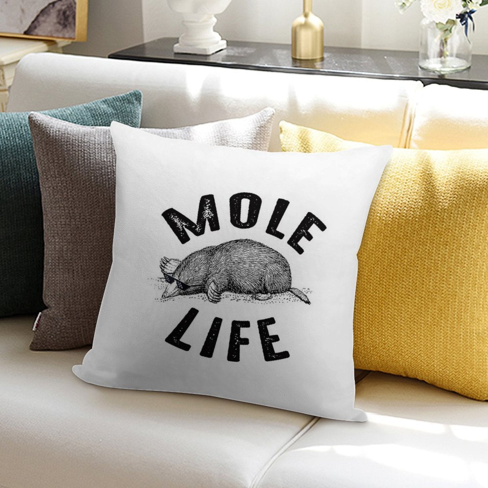 Mole Life Meme Soft Shrink-Resistant Throw Pillow