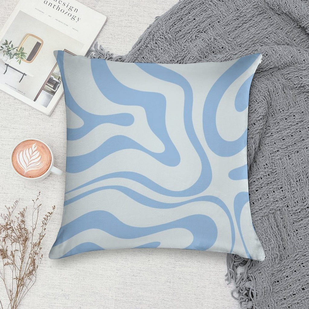 Retro Modern Liquid Swirl Abstract Pattern Square in Light Blue Soft Skin-Friendly Throw Pillow