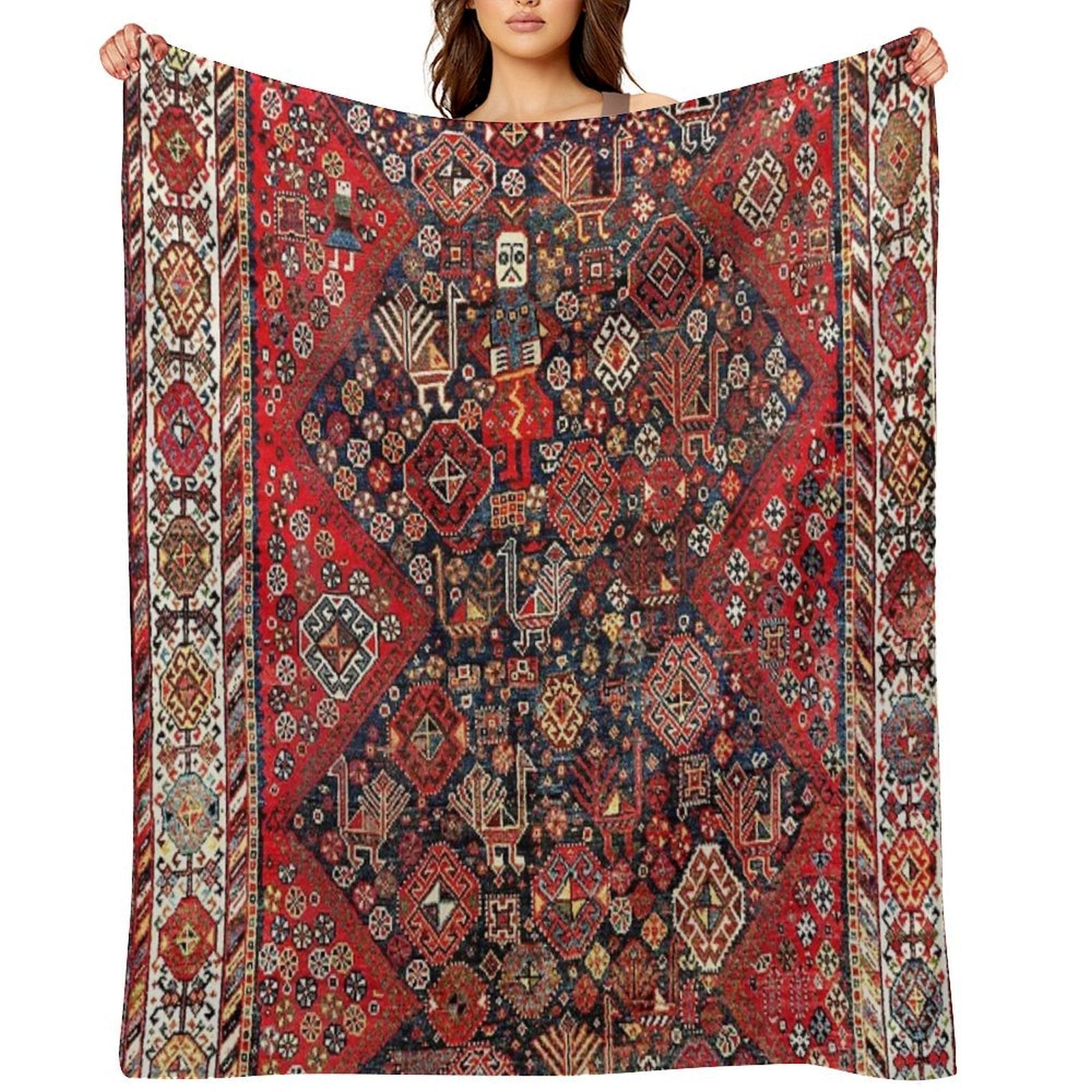 Qashqa’i Fars Southwest Persian Nomad Rug Print Premium Throw Blanket