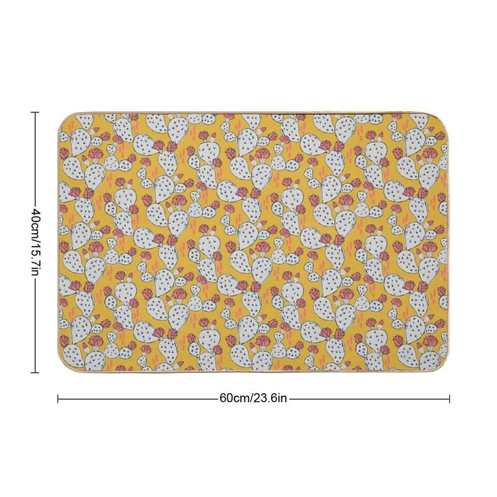Coral Flowering Cactus on Mustard Yellow  Multi-Purpose Bath Mat