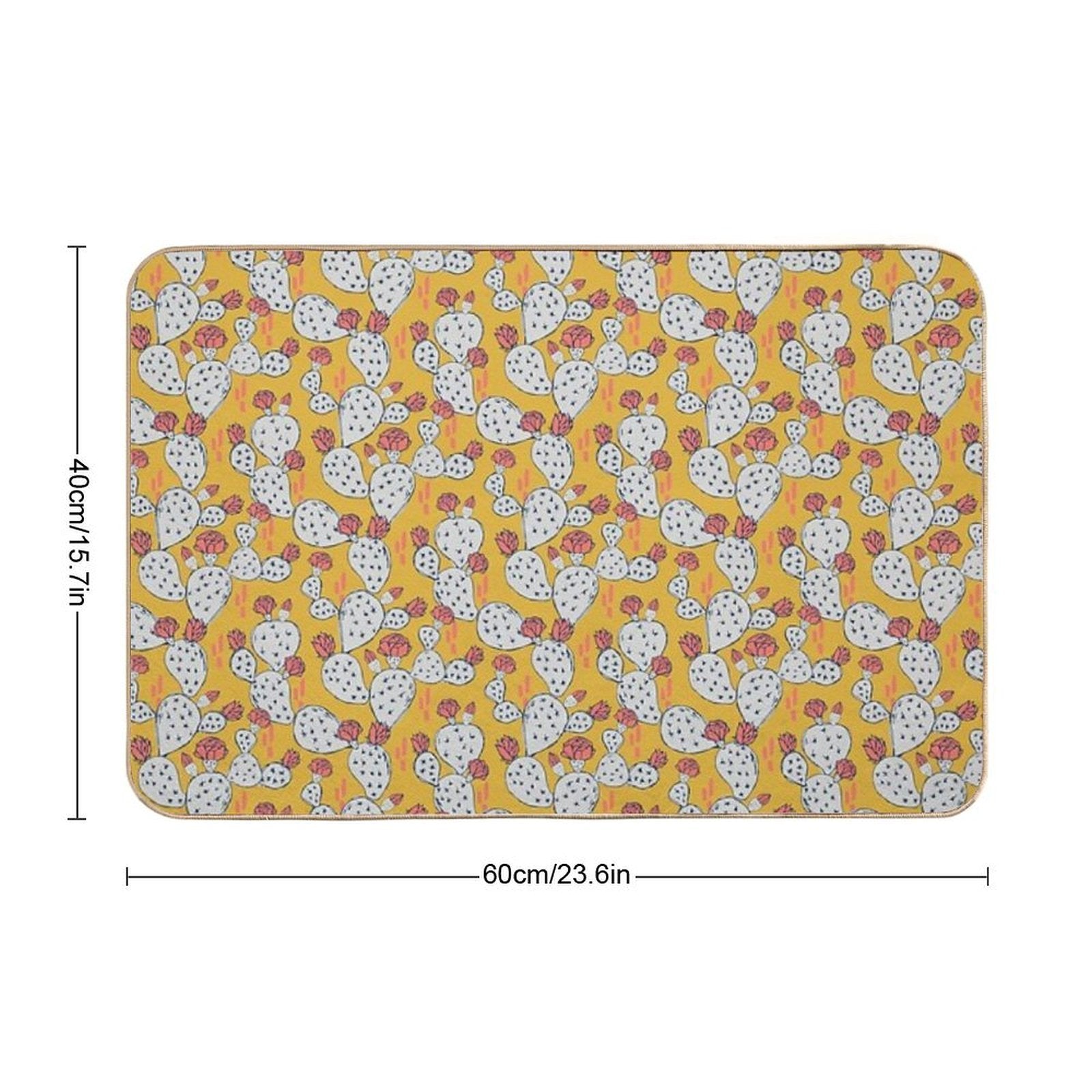 Coral Flowering Cactus on Mustard Yellow  Multi-Purpose Bath Mat