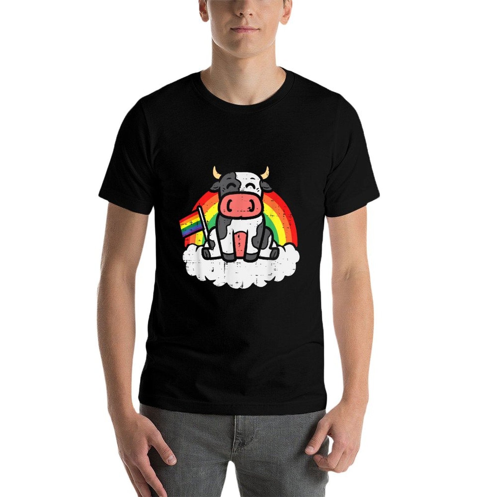 Rainbow Cow LGBT Pride Month Gay Ally Farmer Animal Comfortable T-Shirt