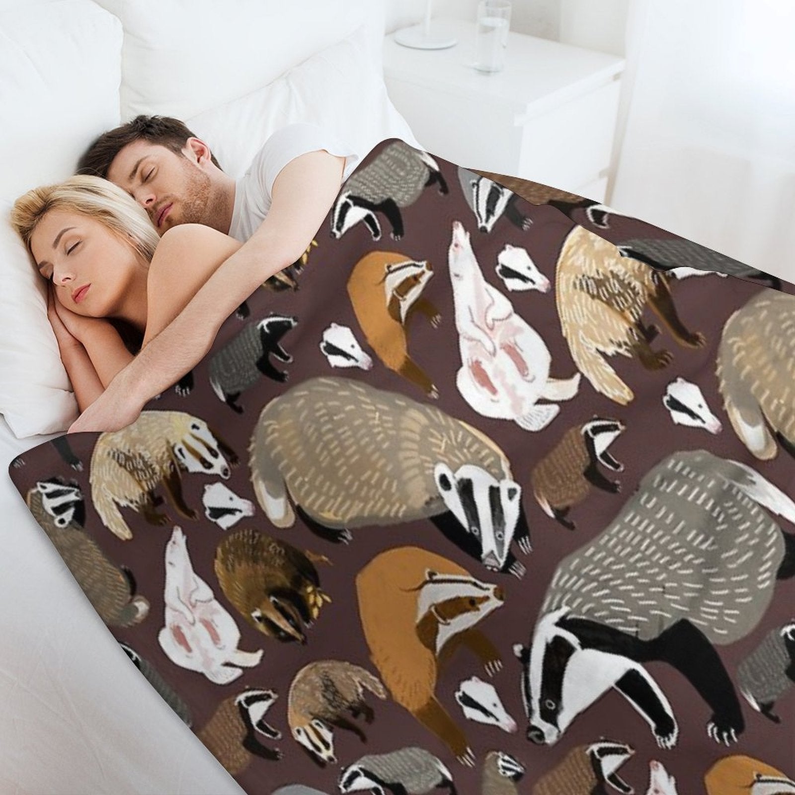 Eurasian Badgers Pattern Maroon Durable Throw Blanket