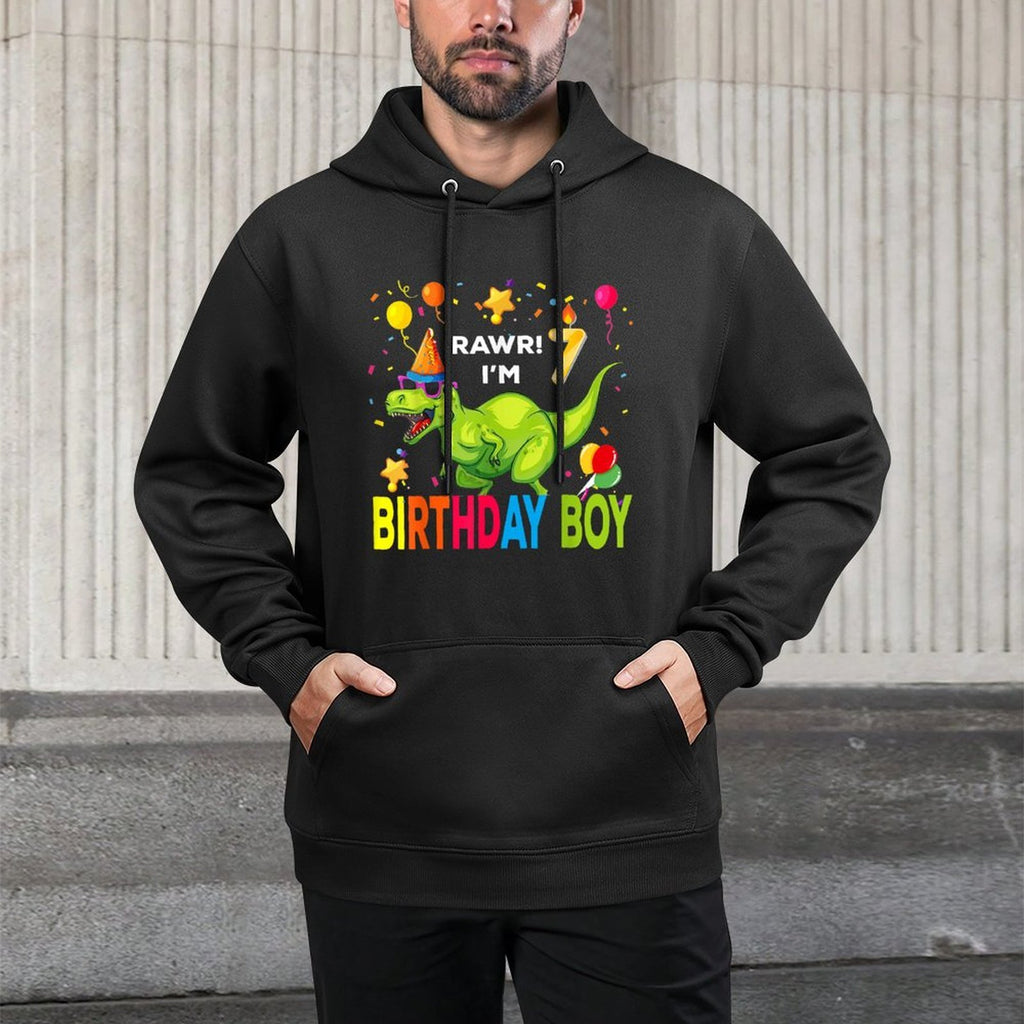&#34;7th Birthday Dinosaur T Rex 7 Year Old Boy Kids&#34; Colorfast Hoodie