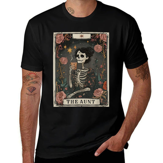 The Aunt Tarot Card Women Skeleton Aunty Coffee Lover  Cotton T-Shirt