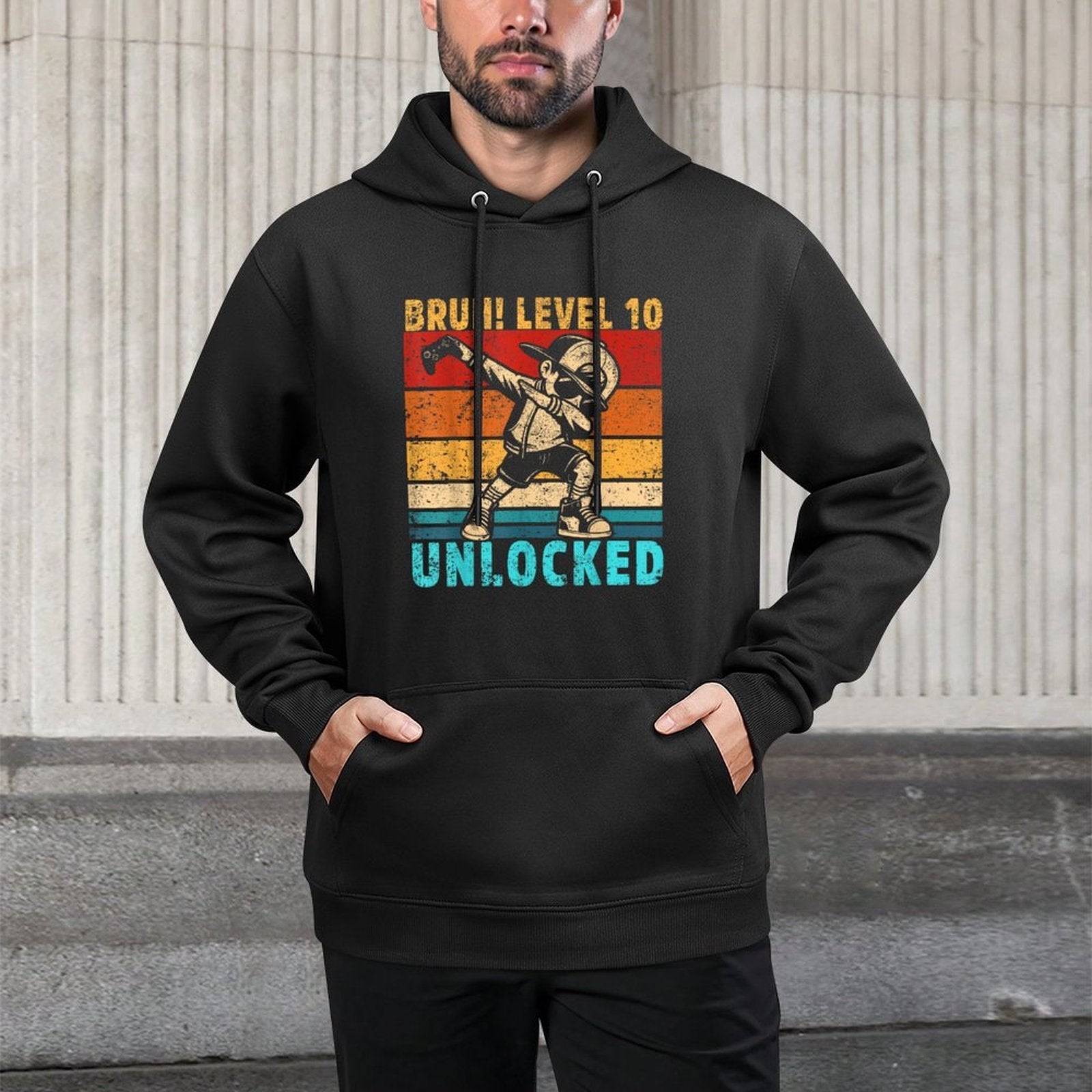 10 Year Old Birthday Dabbing Boy Bruh 10th Level Unlocked Kangaroo Pocket Hoodie