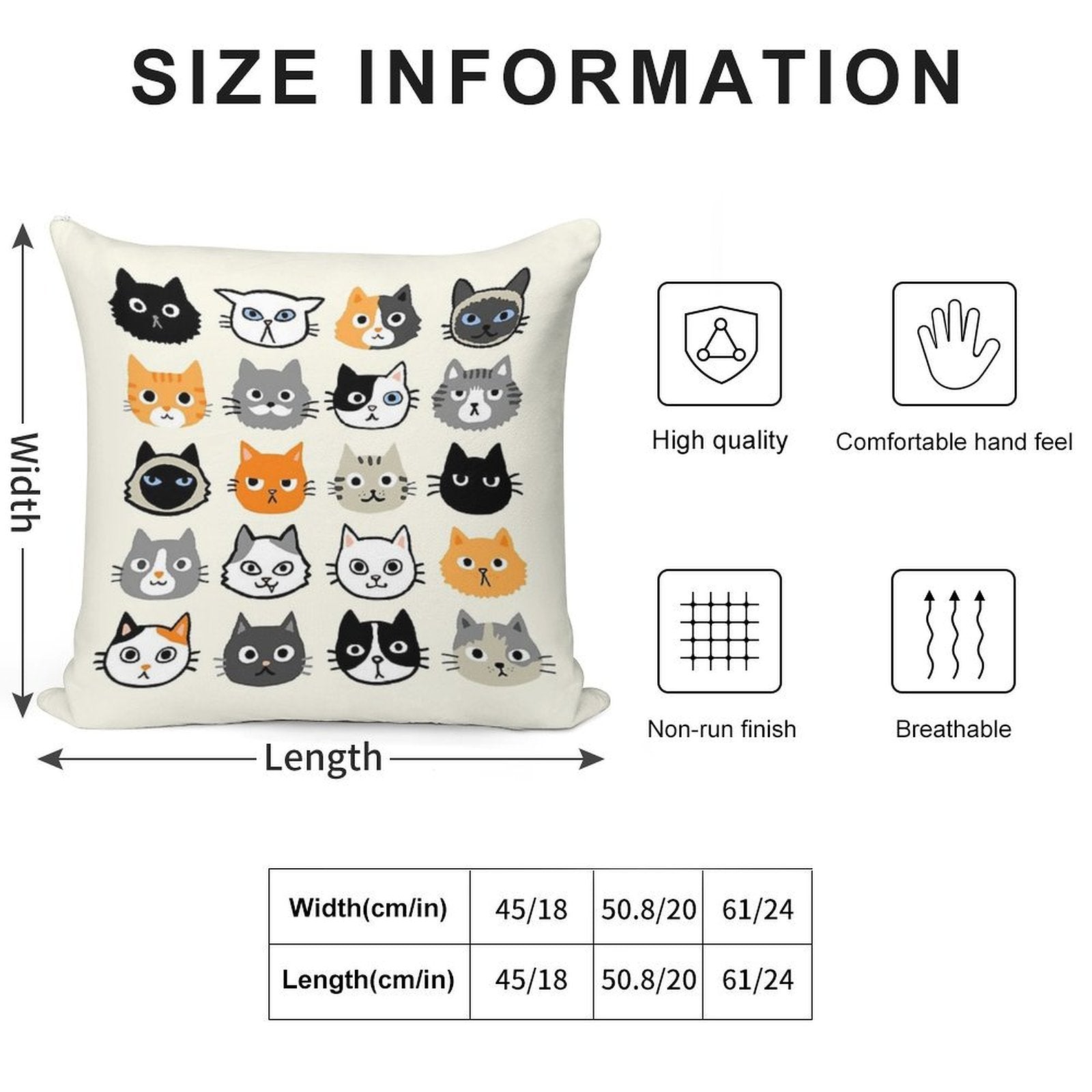 Assorted Cat Faces  Cute Quirky Kitty Cat Drawings Soft Luxury Feel Throw Pillow