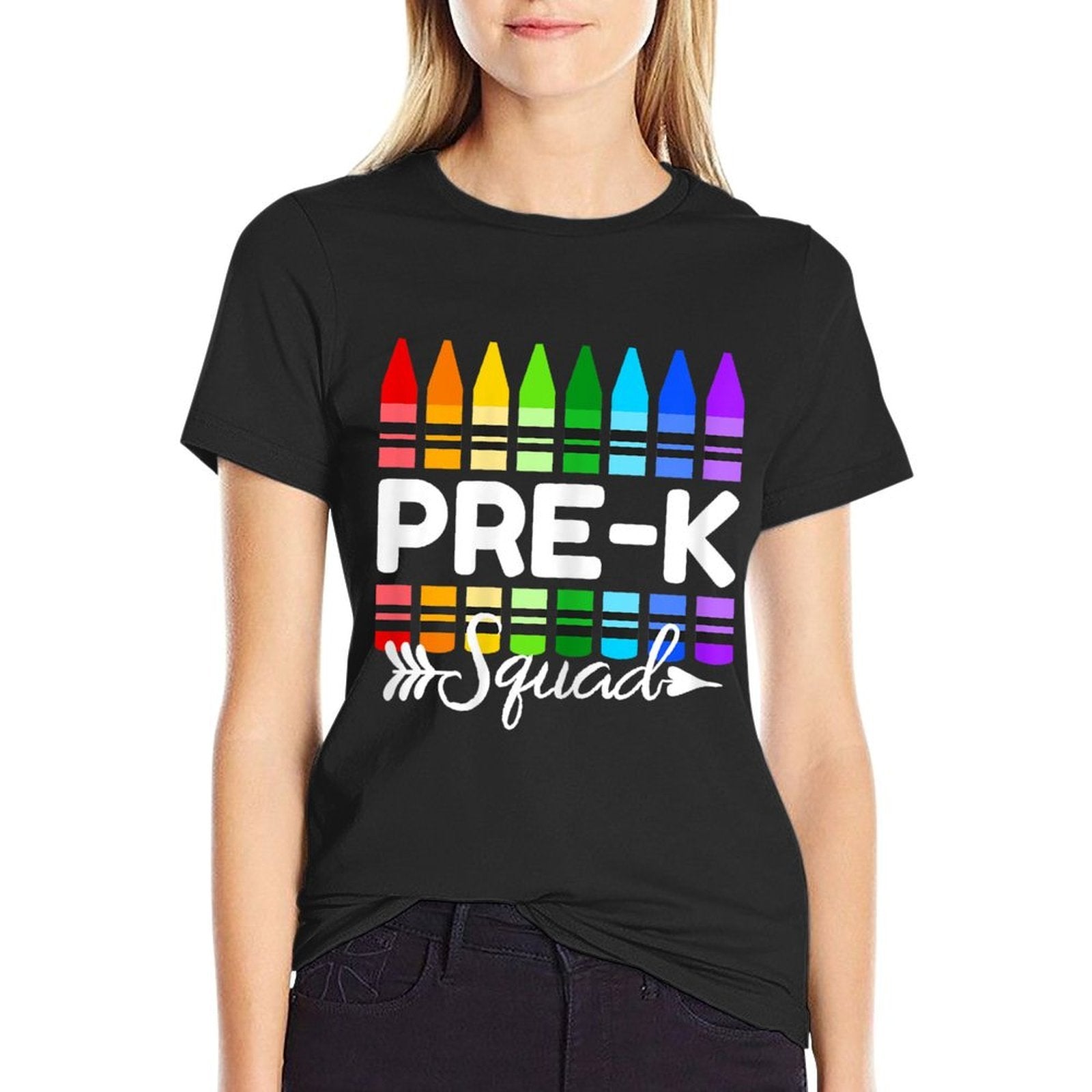 Pre-K Squad Crayon Preschool Teacher Students Comfortable T-Shirt