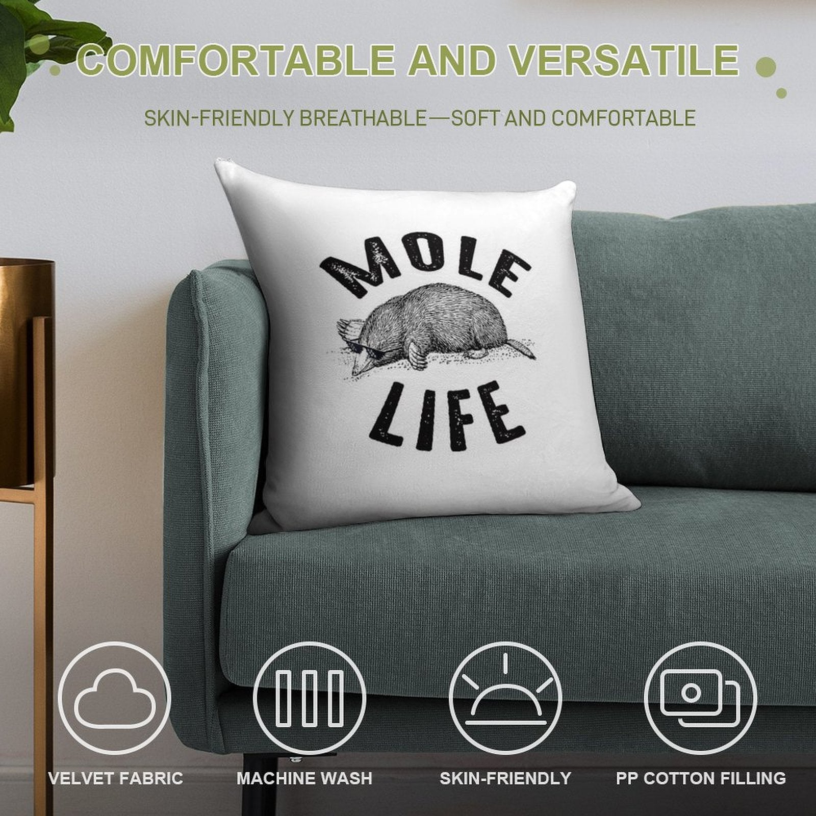 Mole Life Meme Soft Shrink-Resistant Throw Pillow
