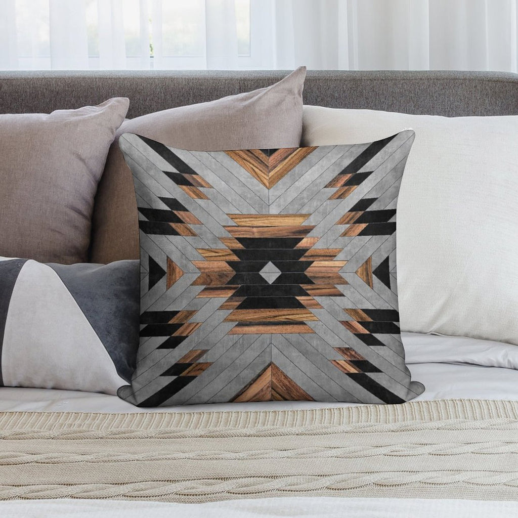 Urban Tribal Pattern No.6 - Aztec - Concrete And Wood Soft High-Density Material Throw Pillow