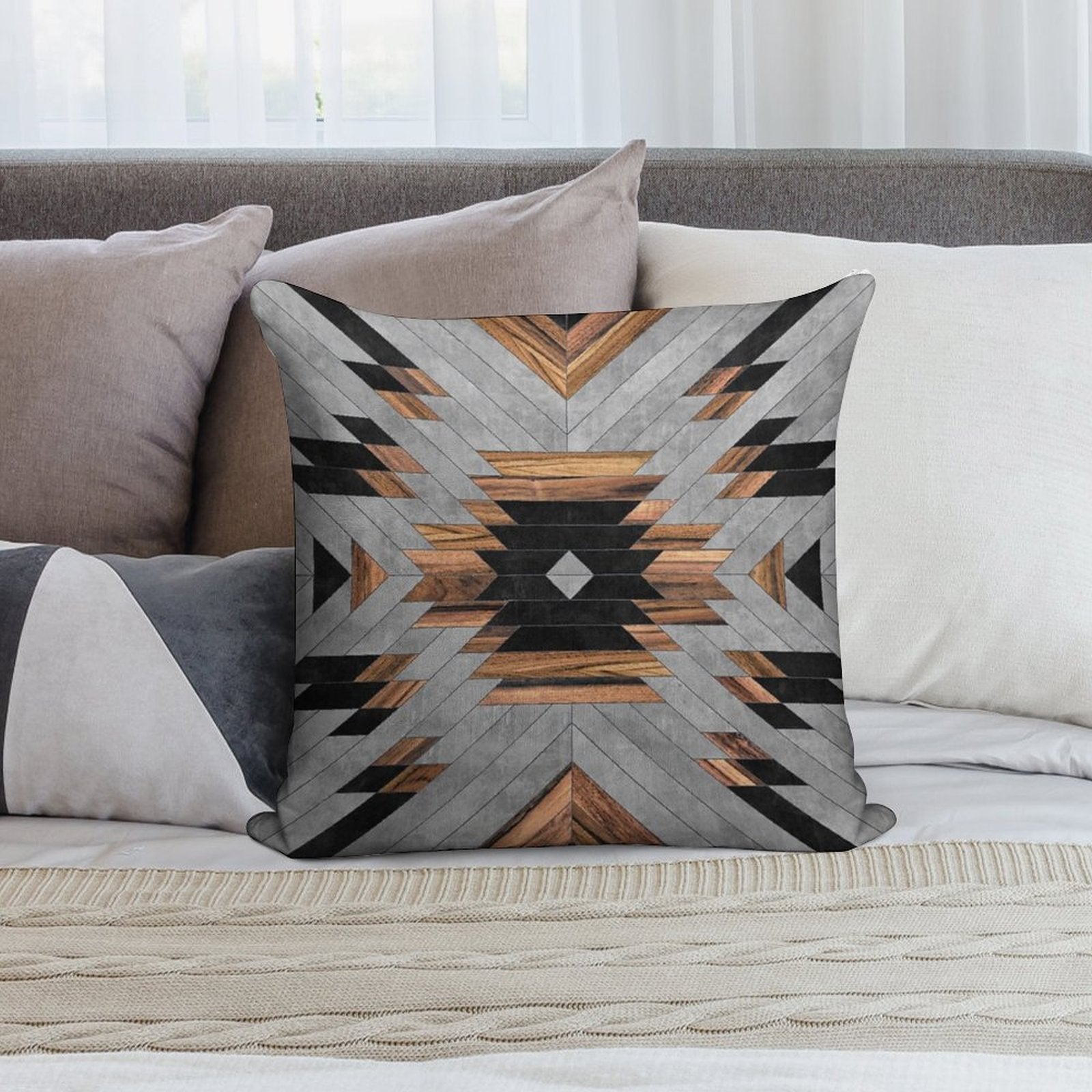 Urban Tribal Pattern No.6 - Aztec - Concrete And Wood Soft High-Density Material Throw Pillow