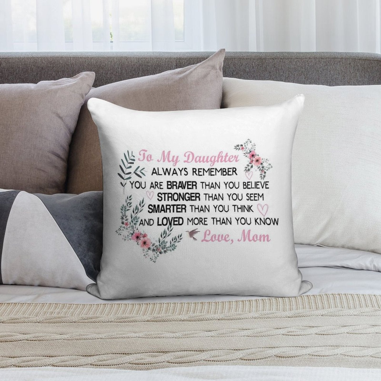 Gifts for Daughter From Mom, Daughters Birthday Gift, Heart with Inspirational Words, to My  Daughter, Body Burlap Throw Pillow Soft Anti-Pilling Throw Pillow