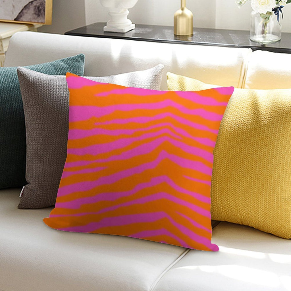 Pink And Orange Zebra Print Soft Luxury Feel Throw Pillow