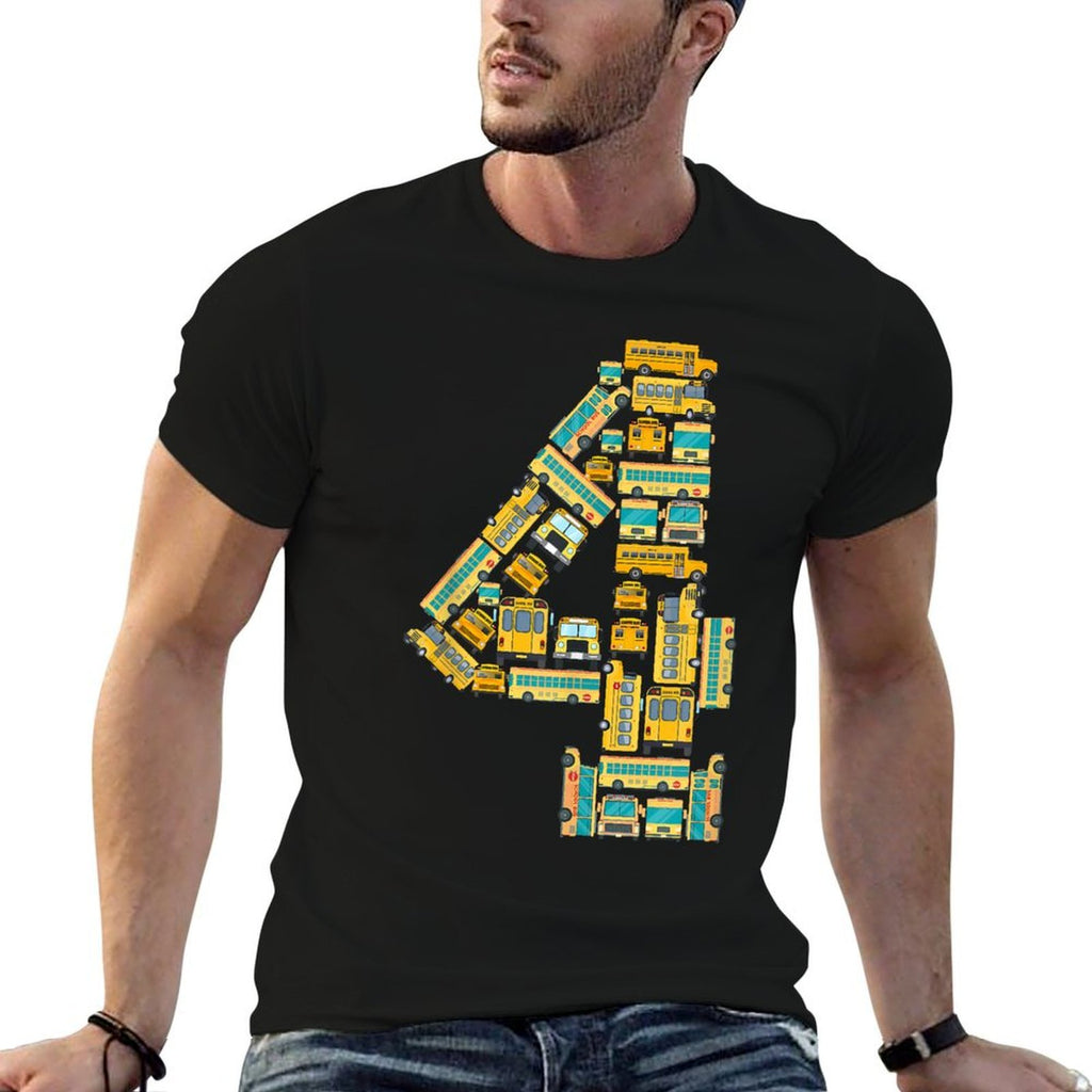 4-Year-Old Toddler 4th Birthday School Bus Theme Kids Party  Graphic-printed T-Shirt