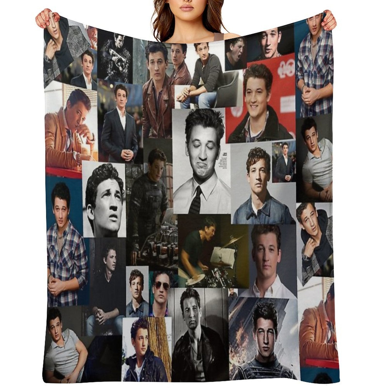 Miles Teller Abstract Square Photos Seamless Collage All-season Throw Blanket