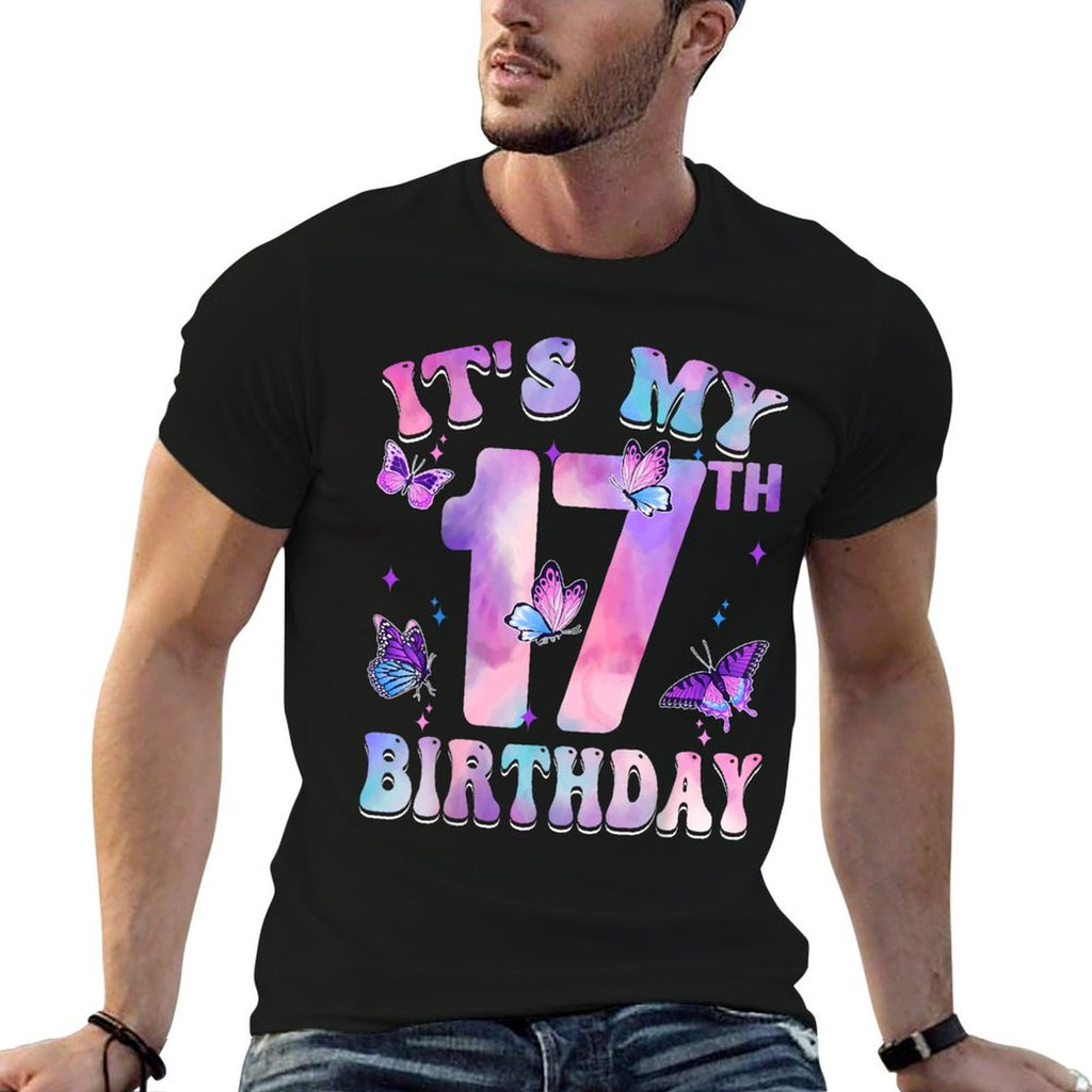 It's My 17th Birthday Butterfly Theme 17 Year Old Party Girl  Versatile T-Shirt