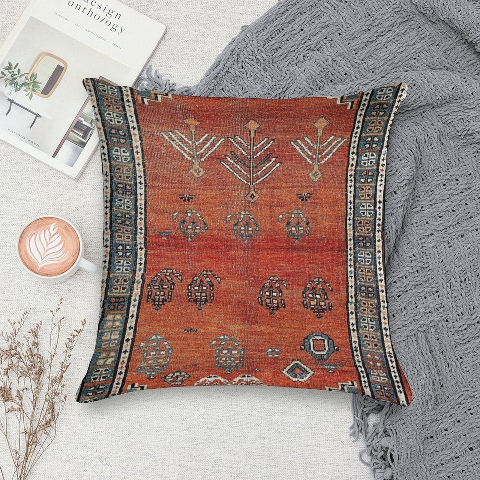 Bakhshaish Azerbaijan Northwest Persian Carpet Print Soft Skin-Friendly Throw Pillow