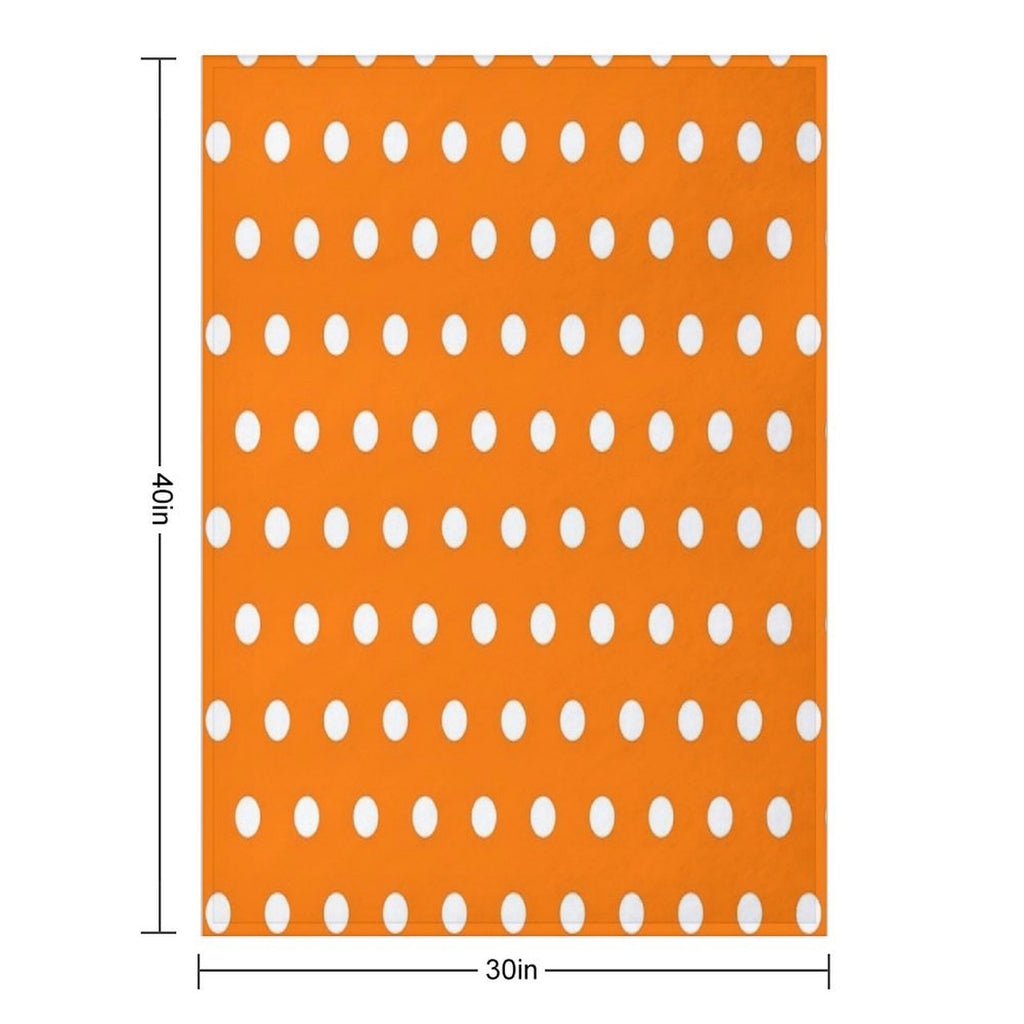 White And Calendula Orange Textured Polka Dot Grid Plush Throw Blanket