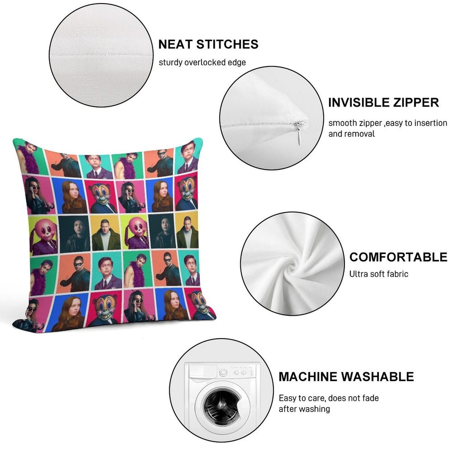 The Umbrella Academy - Character Collage Soft Shrink-Resistant Throw Pillow