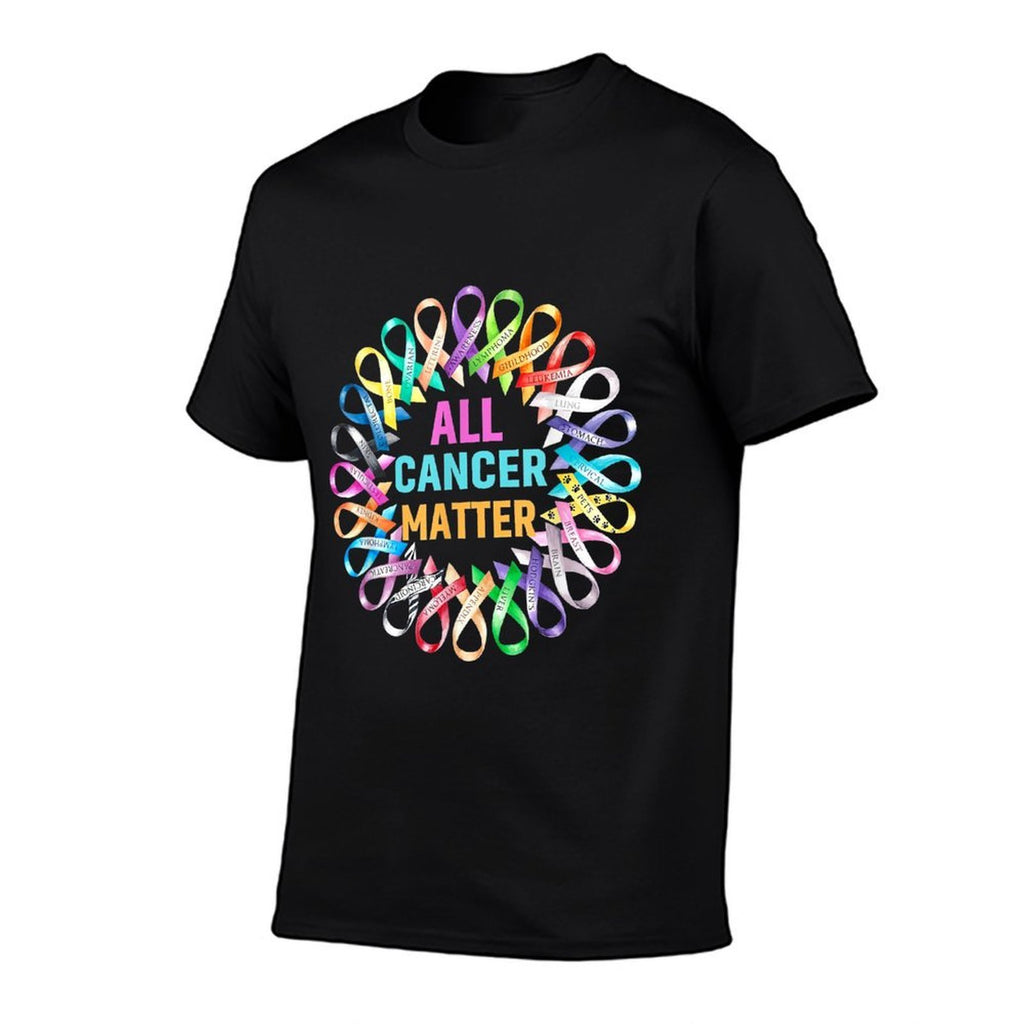 All Cancer Matter Colorful Ribbons Cancer Awareness  Ribbed Collar T-Shirt