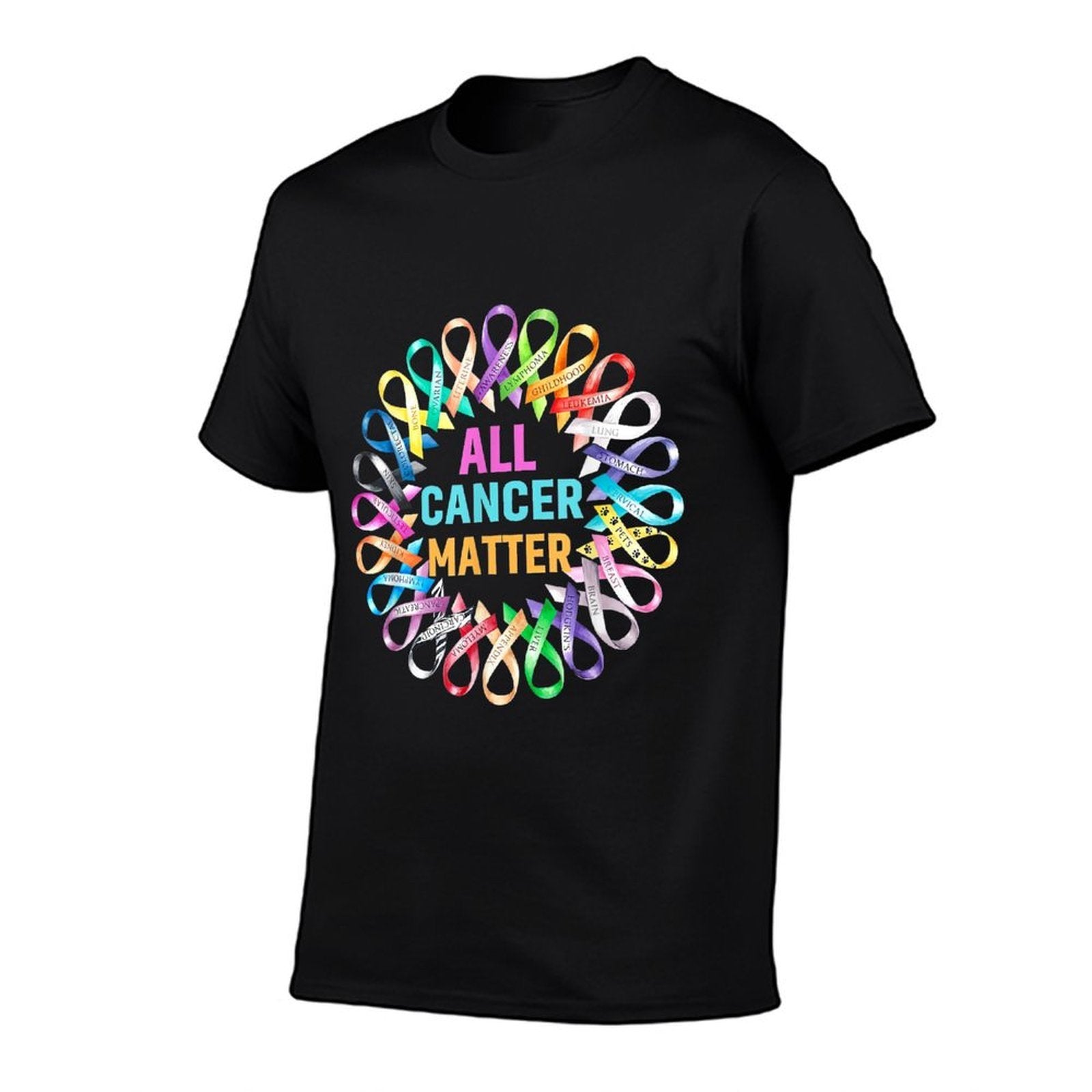 All Cancer Matter Colorful Ribbons Cancer Awareness  Ribbed Collar T-Shirt